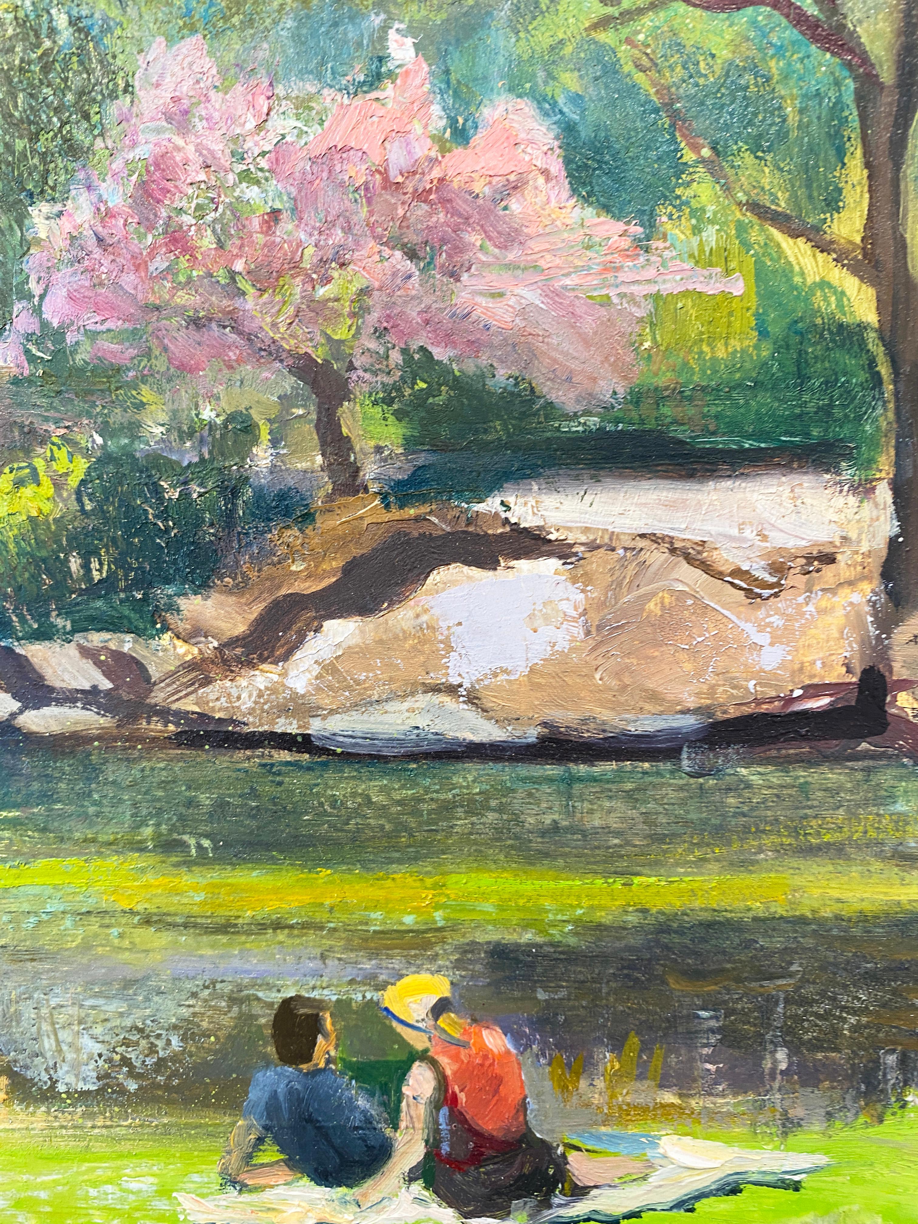 Oil Painting, Lawrence Kelsey, Central Park, Spring Afternoon For Sale 5