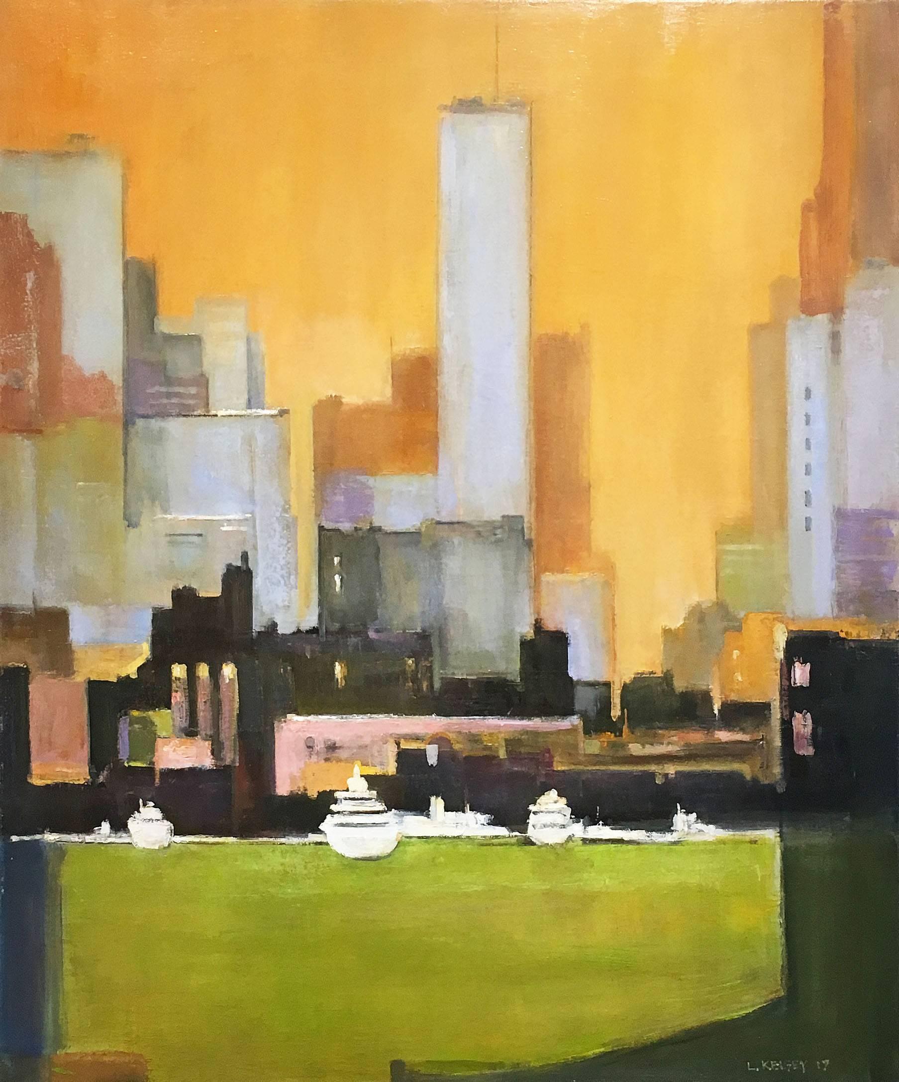 Lawrence Kelsey Landscape Painting - Ships At Dock, New York