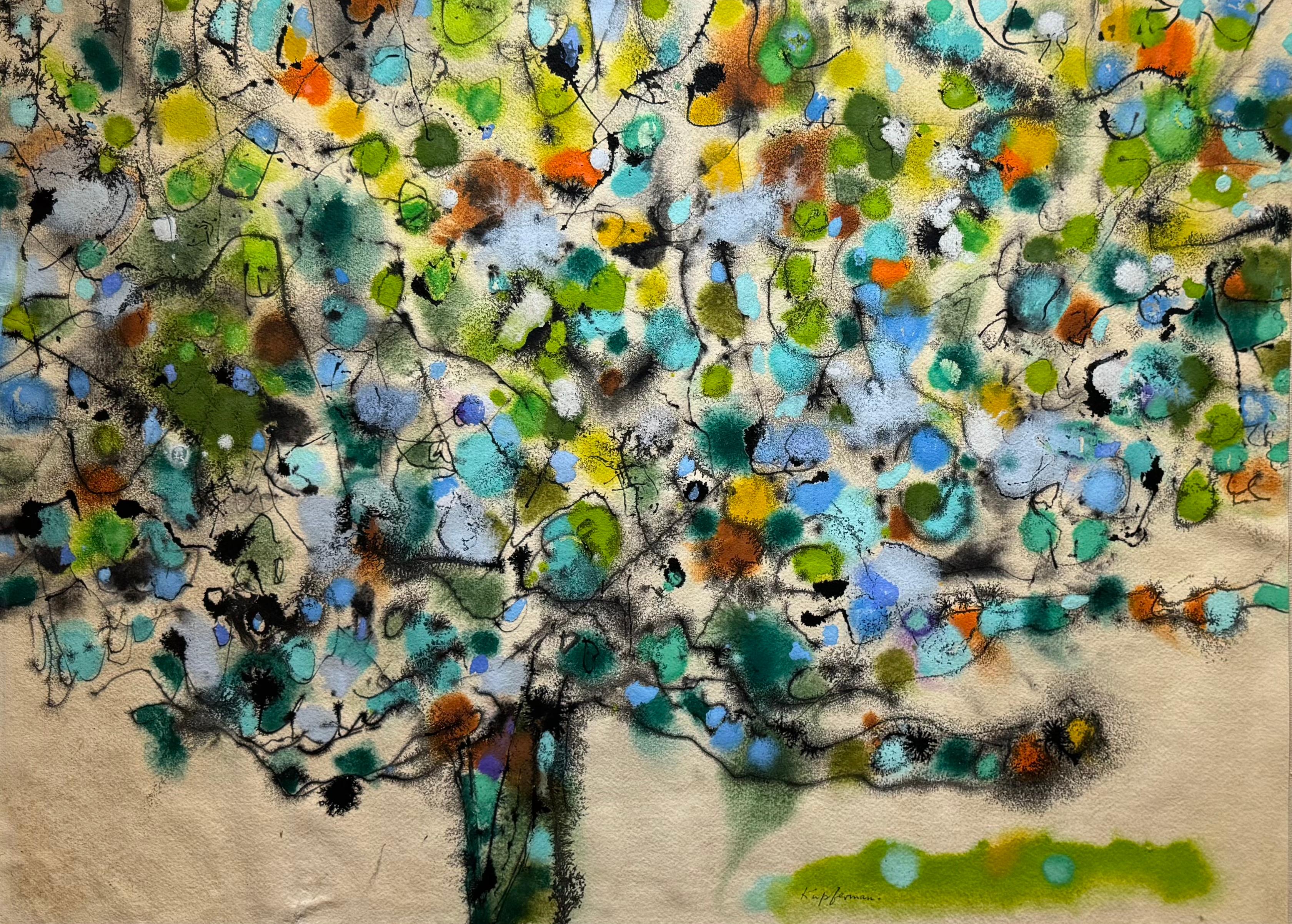 KUPFERMAN 1969 Paesaggio astratto americano di alberi - Painting di Lawrence Kupferman