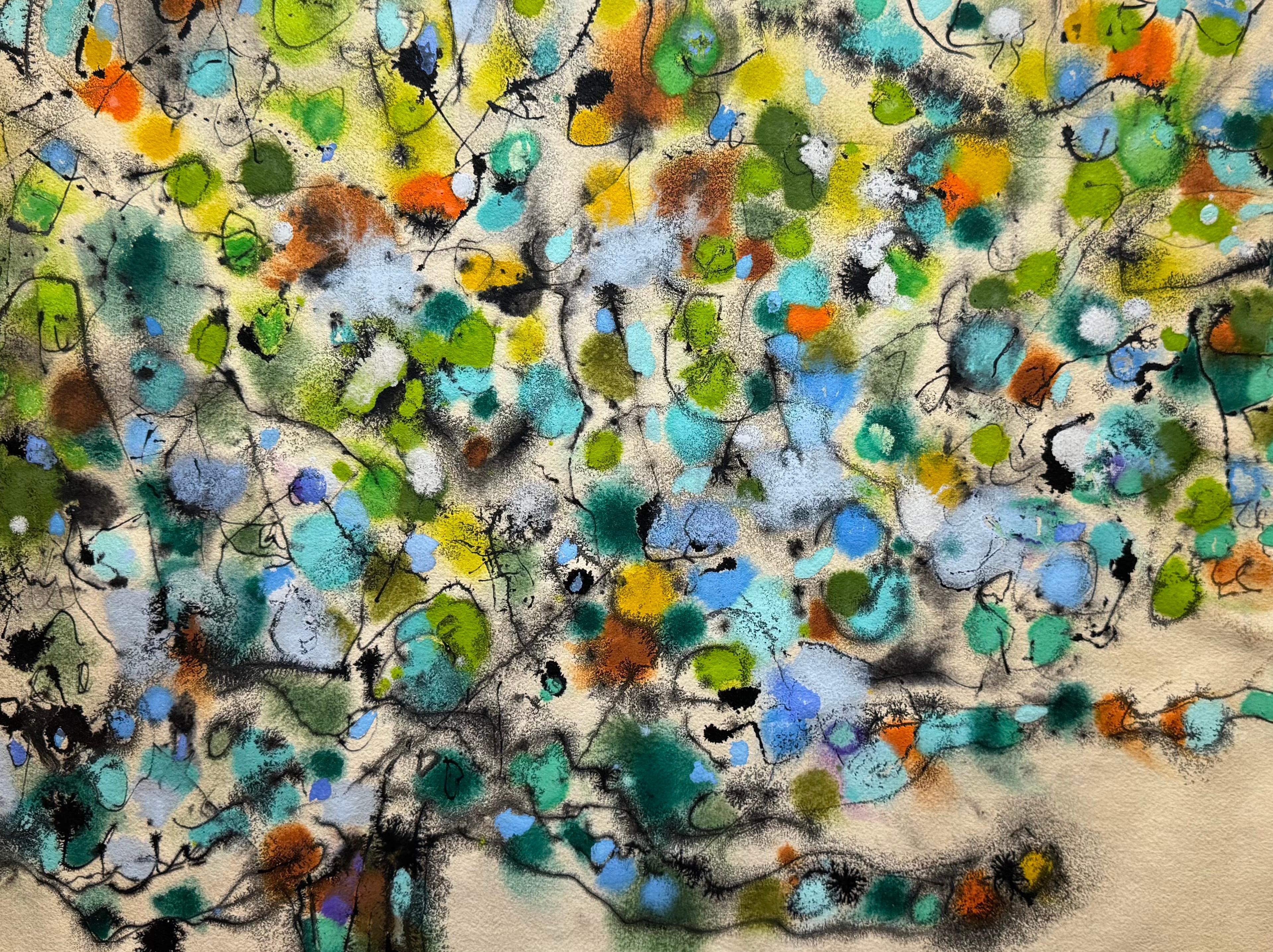 KUPFERMAN 1969 Paesaggio astratto americano di alberi - Painting Astratto di Lawrence Kupferman