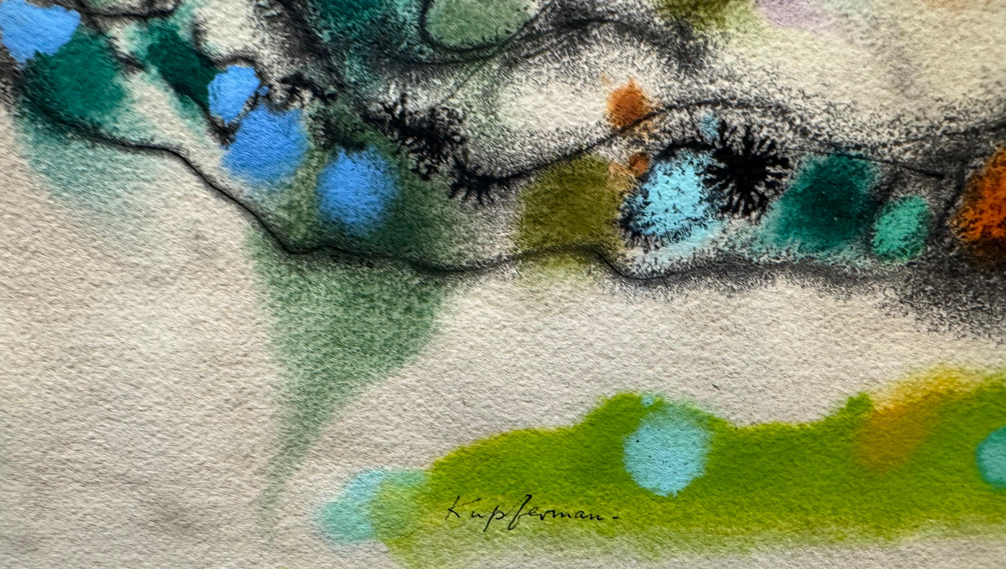 KUPFERMAN 1969 Paesaggio astratto americano di alberi - Abstract Painting Marrone di Lawrence Kupferman