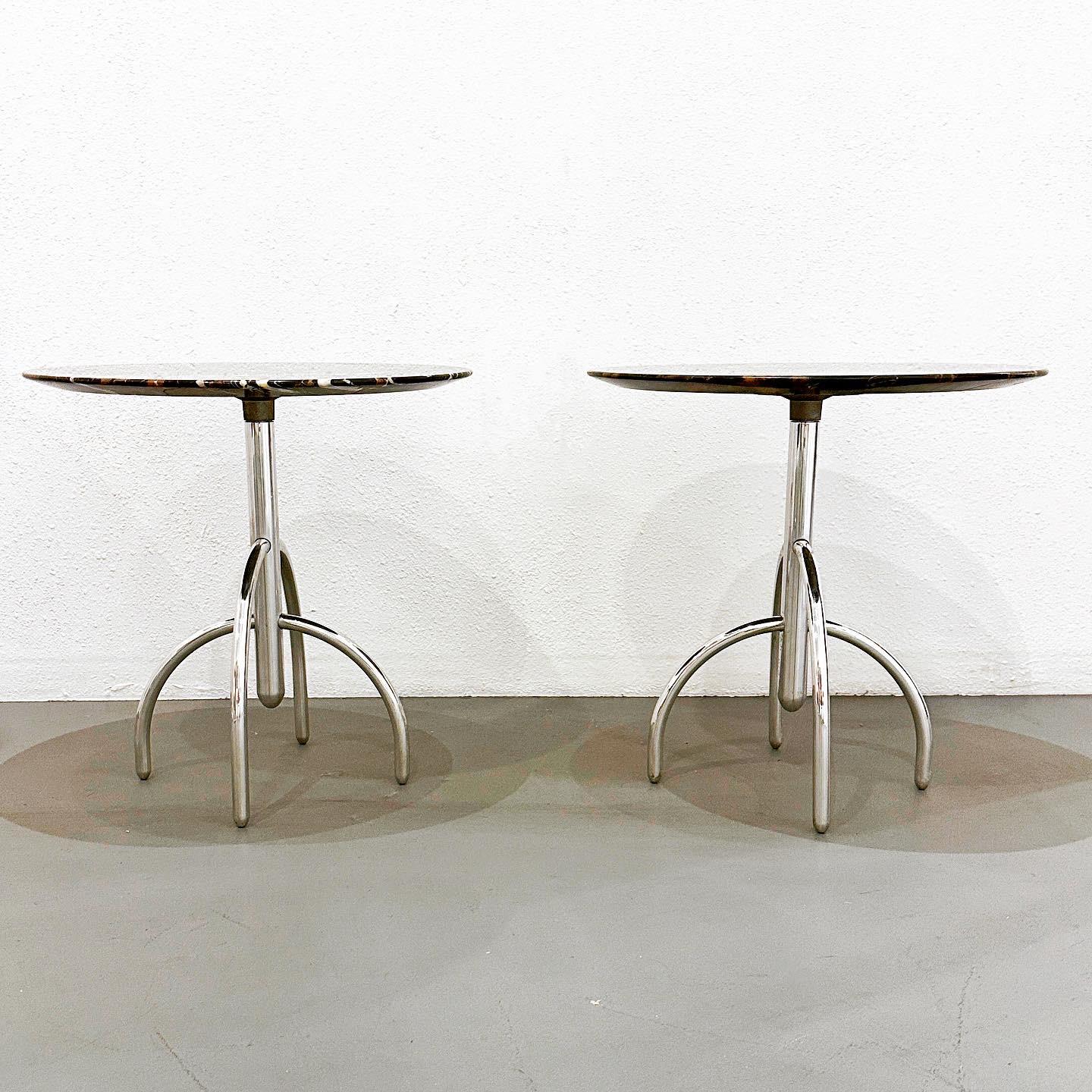 Modern Lawrence Laske for Knoll Pair Saguaro Cactus Marble Top Side Tables, ca 1993