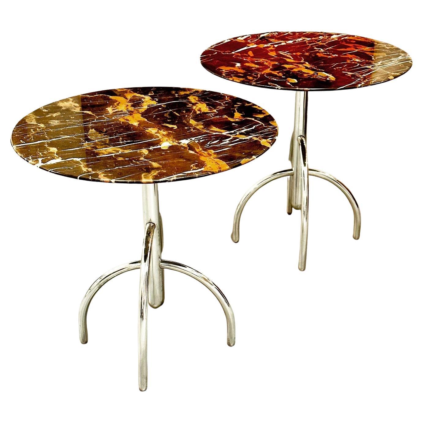 Lawrence Laske for Knoll Pair Saguaro Cactus Marble Top Side Tables, ca 1993