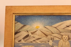 Lawrence Lebduska American Folk Art Painting with Polar Bears & Penguin