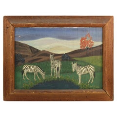 Lawrence Lebduska American Folk Art Painting with Zebras