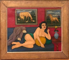 Nude on Sofa with Lebduska paintings on wall