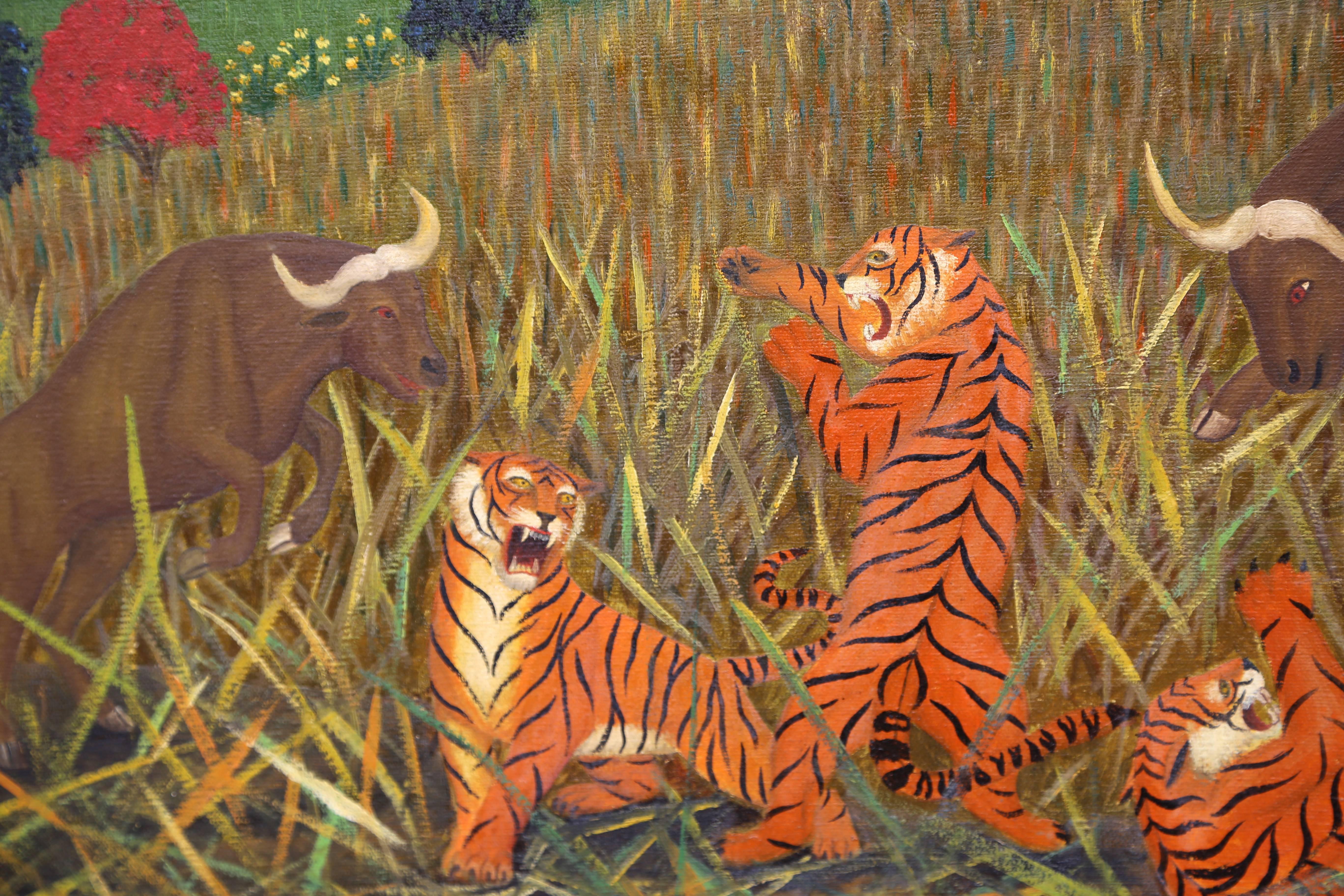 tiger and water buffalo painting
