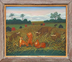 Tigers Hunting Water Buffalo painting by Lawrence Lebduska 1946