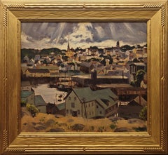 "Il porto di Gloucester" di Lawrence Nelson Wilbur, impressionista, cielo suggestivo