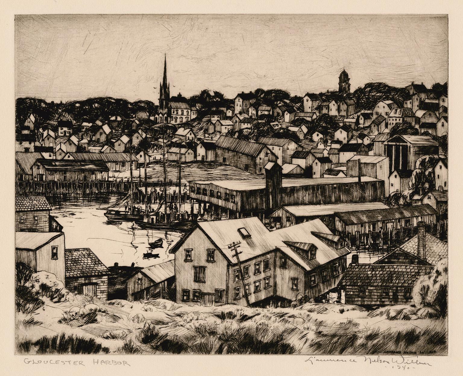 Lawrence Nelson Wilbur Landscape Print – Gloucester Harbor 2" - Regionalismus an der Ostküste Mitte des Jahrhunderts