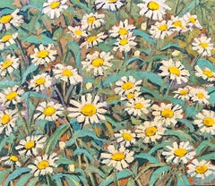 Pintura al óleo de flores silvestres "Margaritas en el estudio de Burks Falls