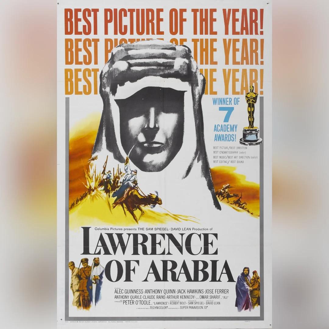 Lawrence Of Arabia (1963)
Original US One Sheet (27 X 41 Inches)

A rare and beautiful design, this poster with artwork from Saverio Pavone features the iconic shadowy figure of Lawrence, as well as scenes and characters from the epic feature. From
