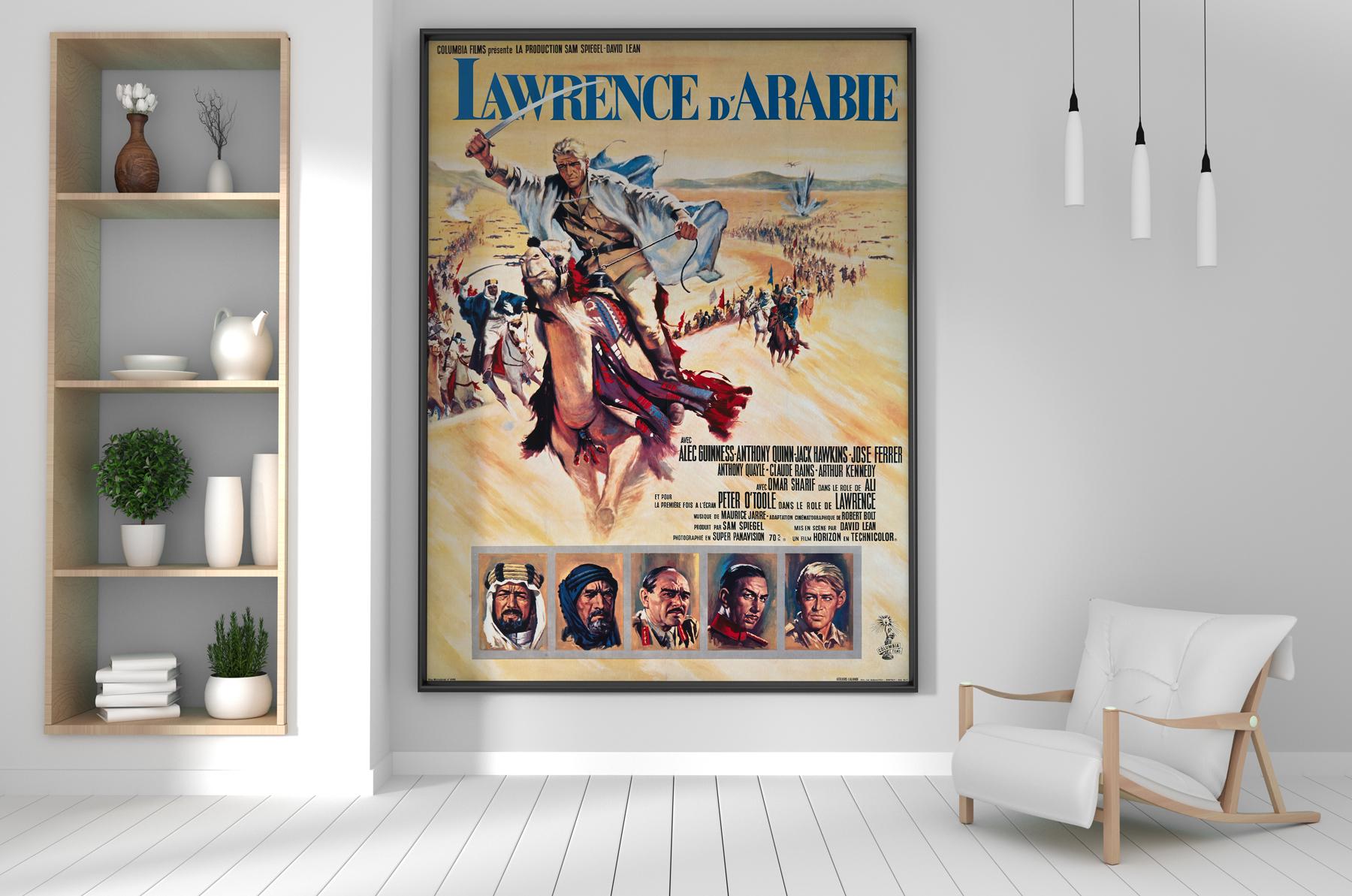 Wonderful first-year-of-release French Grande film poster for bonafide classic Lawrence of Arabia.  

Lawrence of Arabia, undoubtedly one of the most celebrated epics in the history of cinema, starred Peter O'Toole, Alec Guinness and Anthony Quinn.