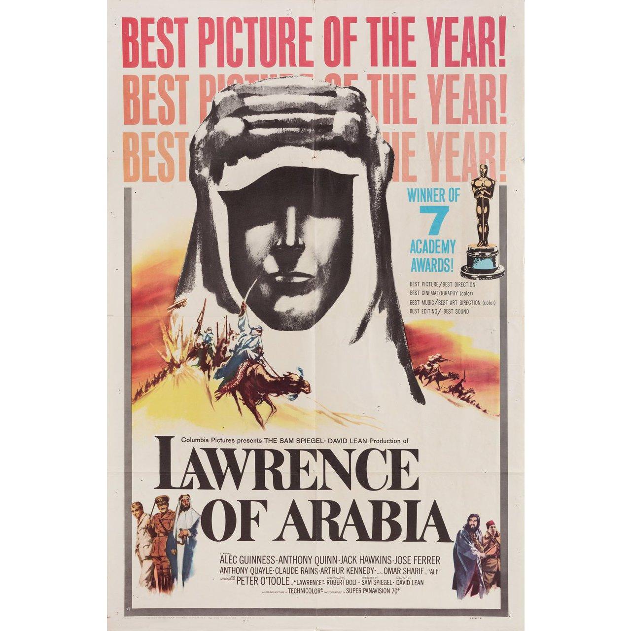Original 1963 U.S. one sheet poster for the film Lawrence of Arabia directed by David Lean with Peter O'Toole / Alec Guinness / Anthony Quinn / Jack Hawkins. Good-Very Good condition, (folded with fold & border wear) . Many original posters were