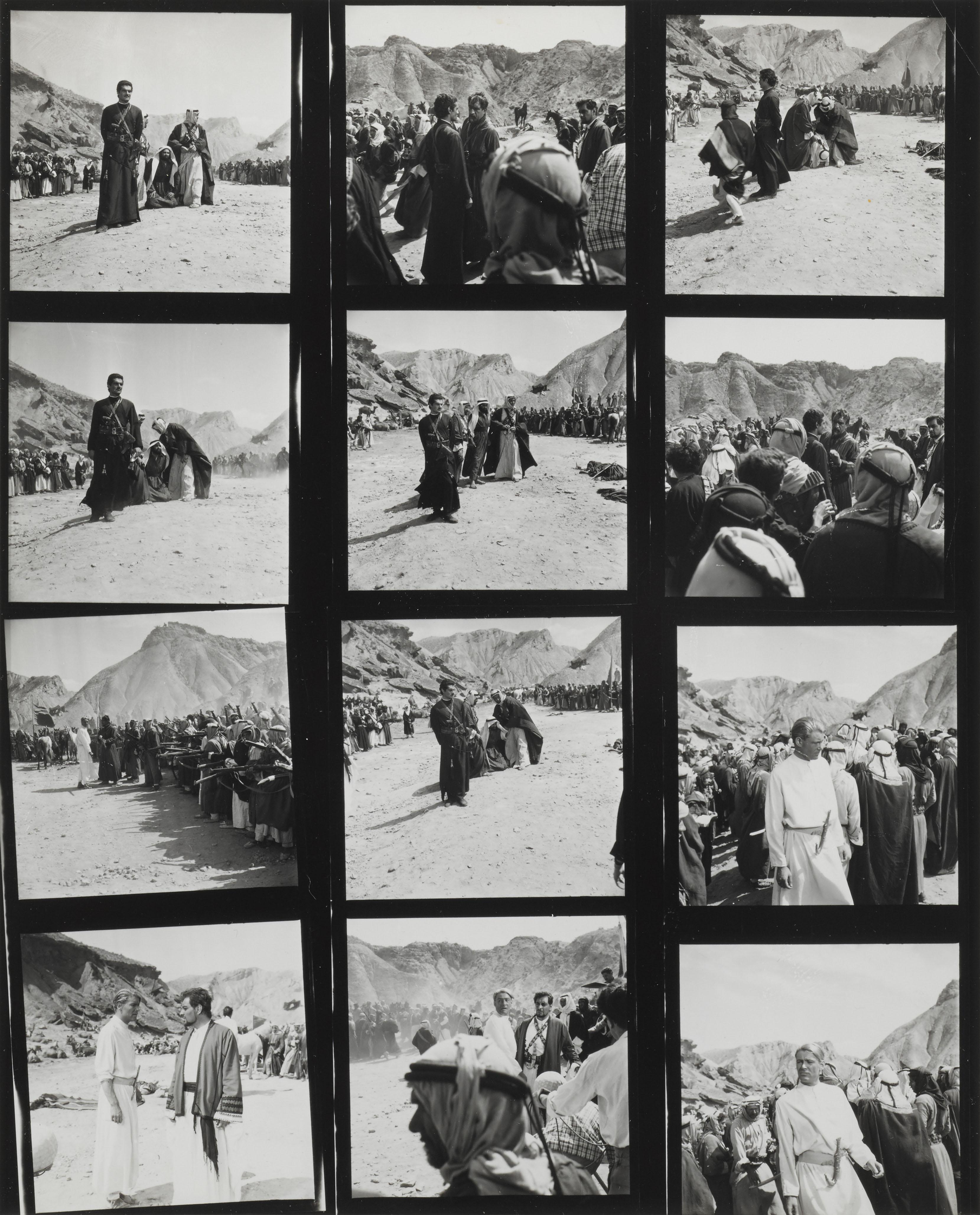 This is a very rare original photographic contact sheet for Lawrence of Arabia 1962.
This epic British film is based on the life of T. E. Lawrence. It was directed by David Lean and produced by Sam Spiegel. The film stars Peter O'Toole in the title