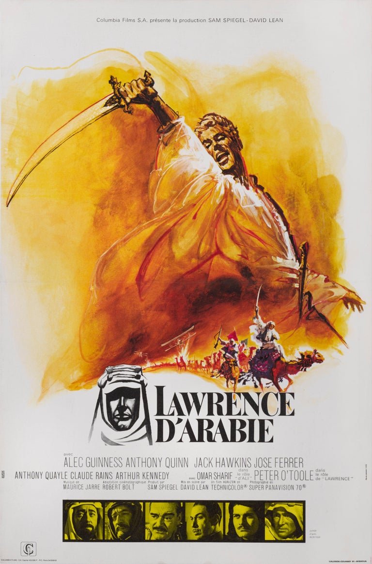 Original French film poster designed for the films 1971 rerelease.
This epic British film is based on the life of T. E. Lawrence. It was directed by David Lean and produced by Sam Spiegel. The film stars Peter O'Toole in the title role, together