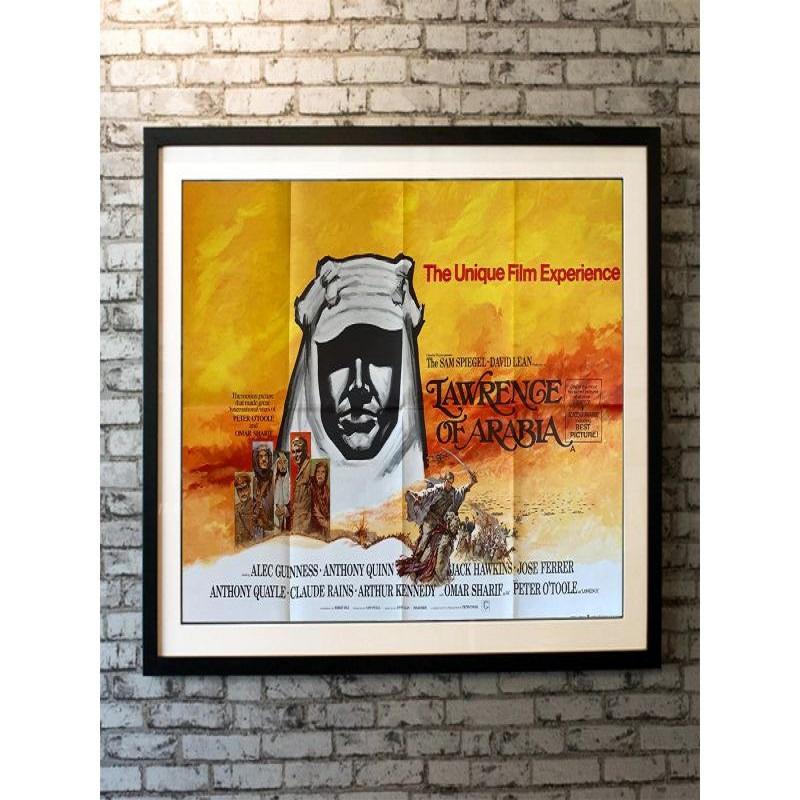 Lawrence of Arabia, unframed poster, R1971

Original British Quad (30 X 40 Inches). Powerful image of Peter O'Toole as Lawrence of Arabia in the Arab Head-dress. Lawrence is painted seated on the camel in the thick of the action brandishing his