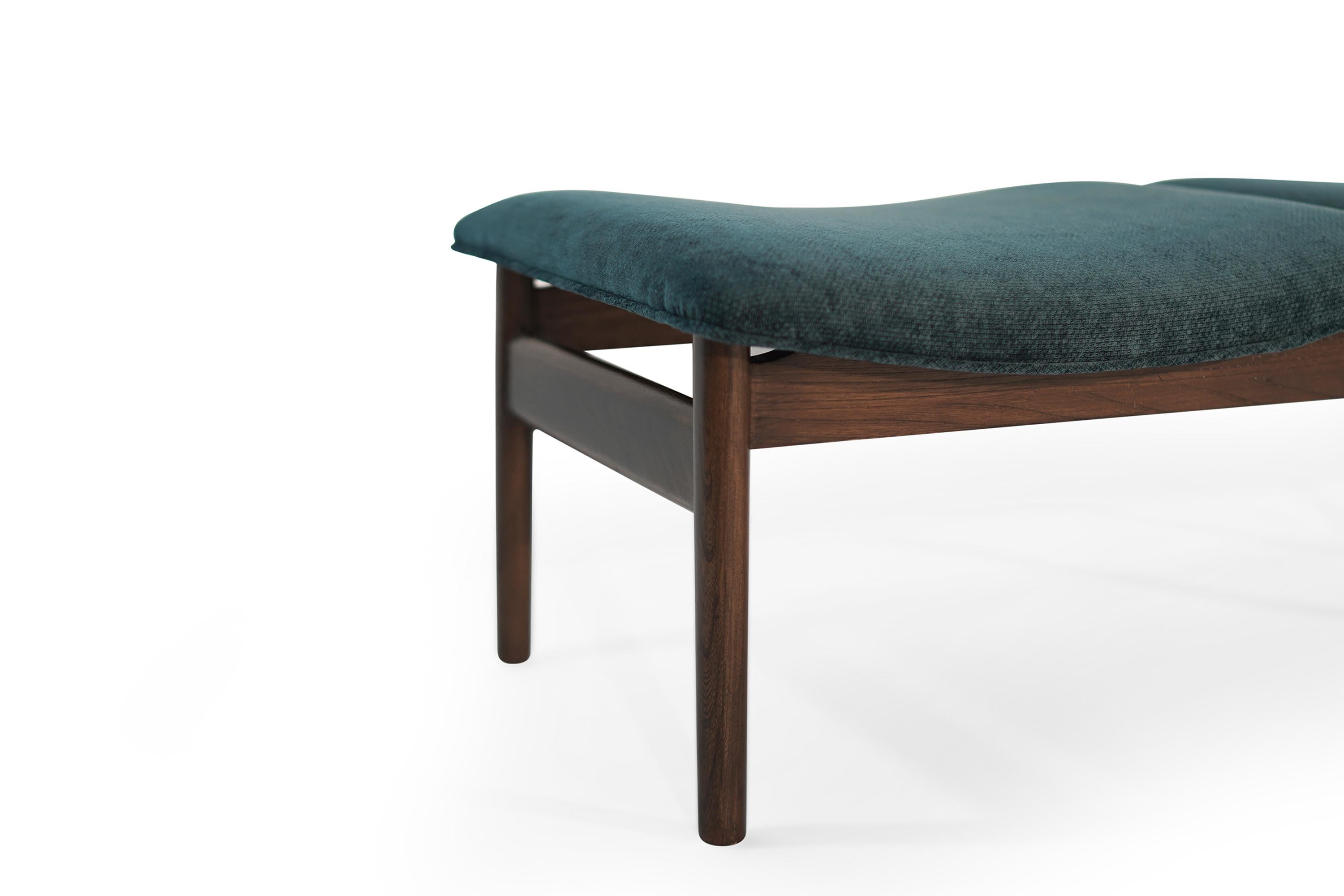 Lawrence Peabody Bench in Teal Twill, 1950s 4