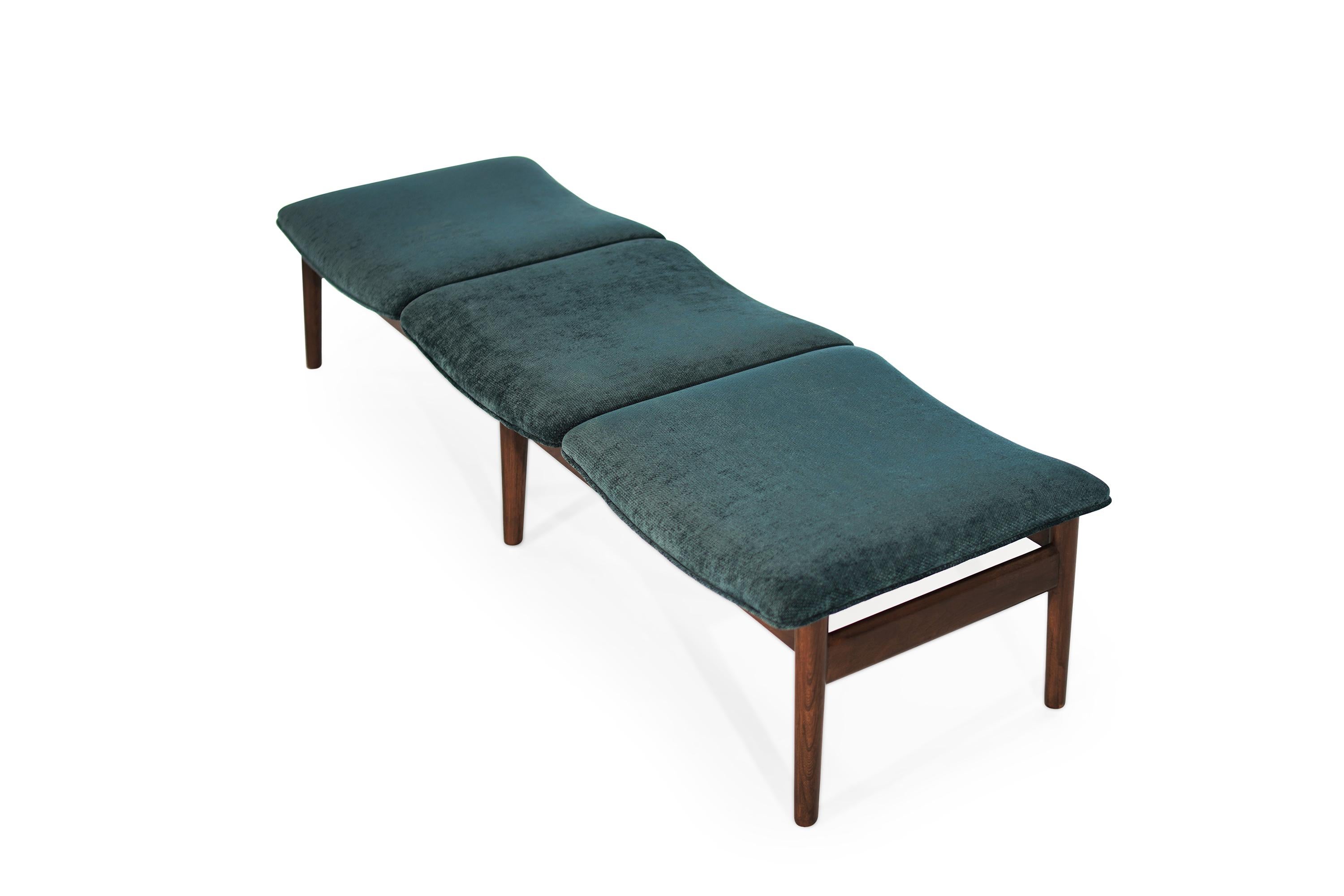 Mid-Century Modern Lawrence Peabody Bench in Teal Twill, 1950s