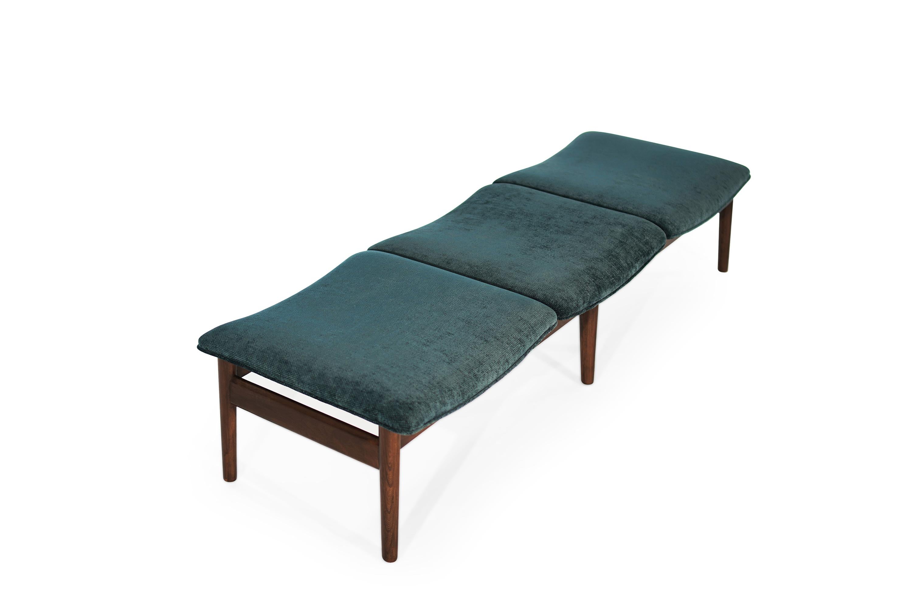 Lawrence Peabody Bench in Teal Twill, 1950s In Good Condition In Westport, CT