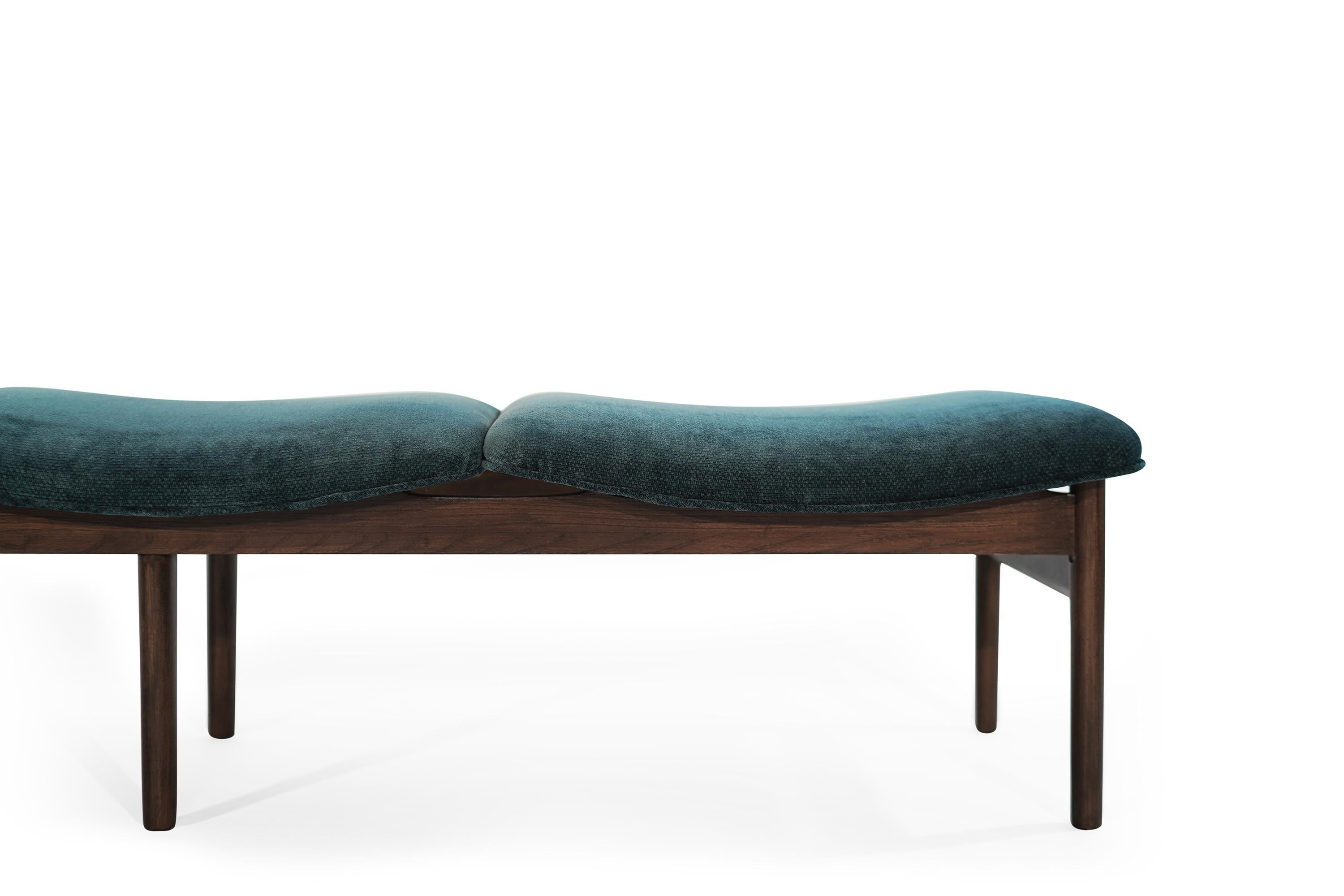 Lawrence Peabody Bench in Teal Twill, 1950s 1