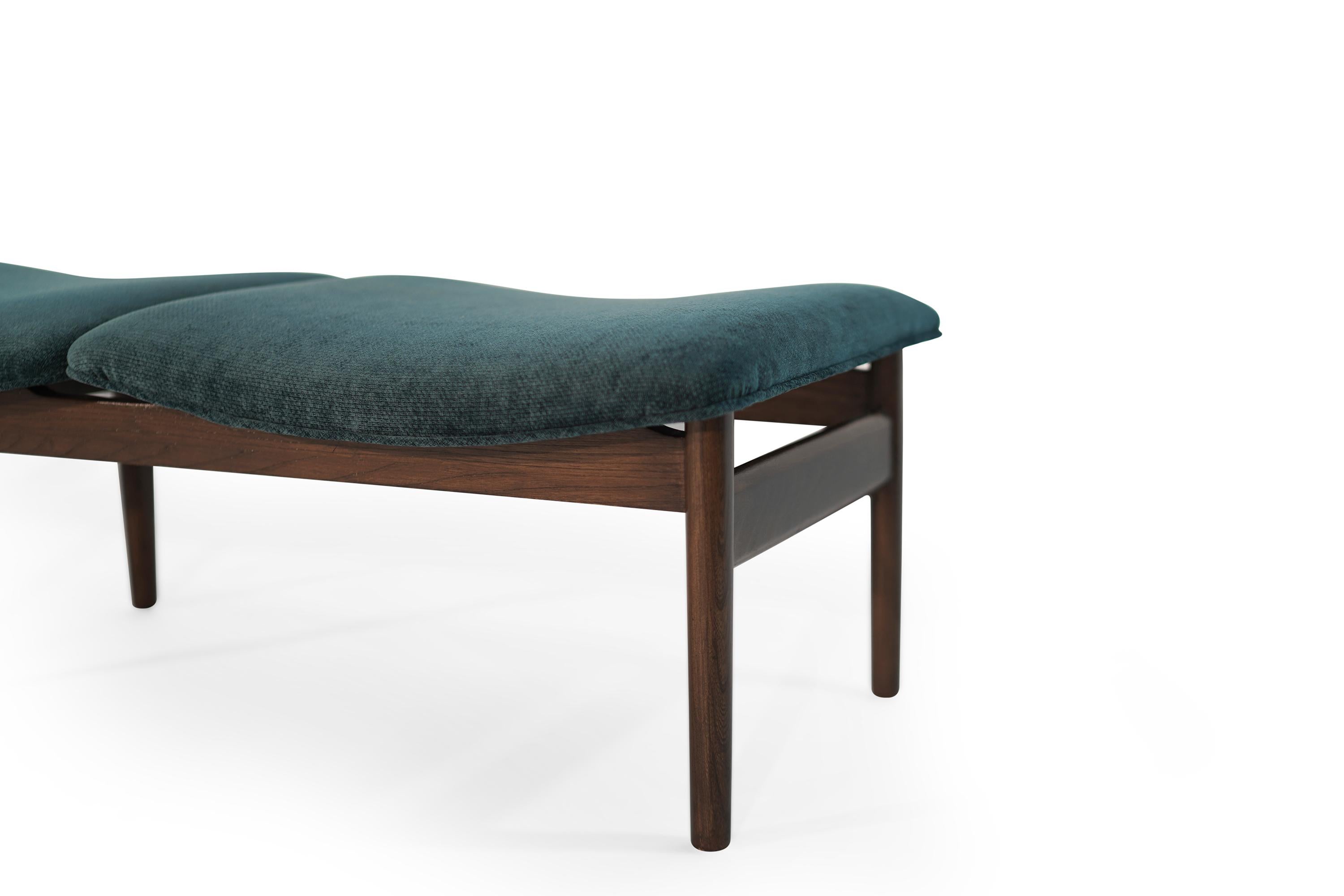 Lawrence Peabody Bench in Teal Twill, 1950s 2