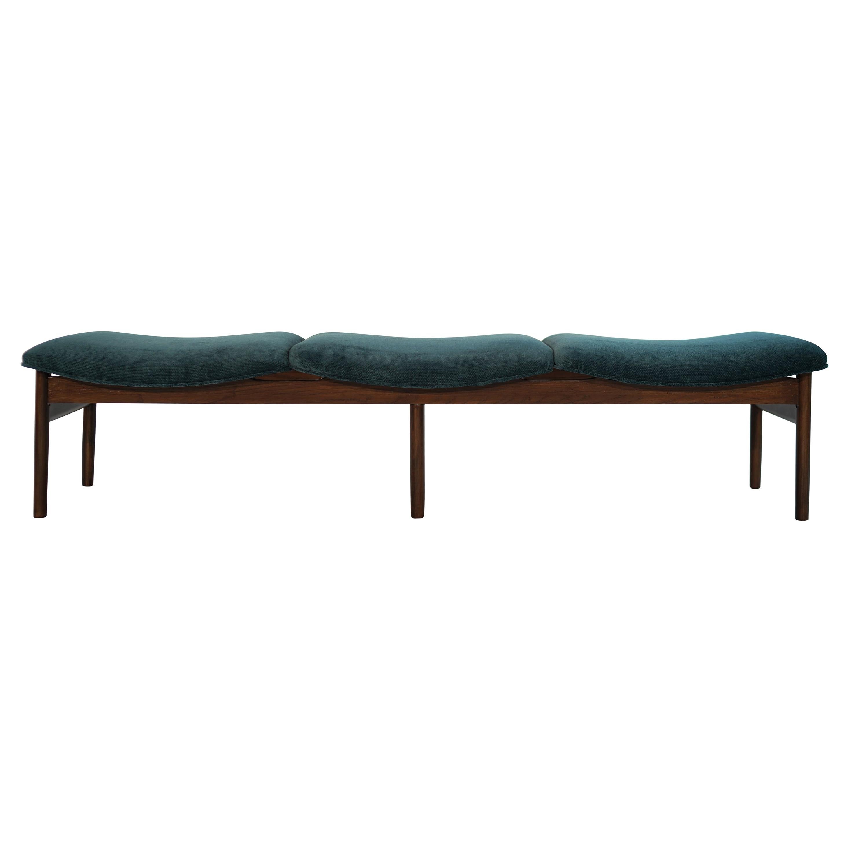 Lawrence Peabody Bench in Teal Twill, 1950s
