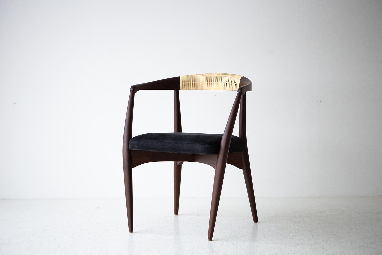 XXIe siècle et contemporain Chaise de salle à manger à dossier en rotin Lawrence Peabody pour Craft Associates en vente