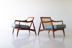 Lawrence Peabody Cane Back Teak Lounge Chairs for Craft Associates Furniture