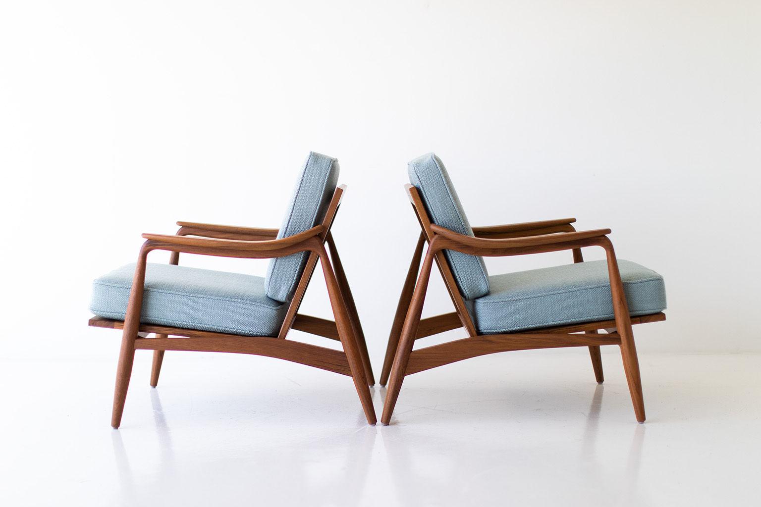 Américain Fauteuils de salon en teck à dossier canné Lawrence Peabody pour Craft Associates Furniture en vente