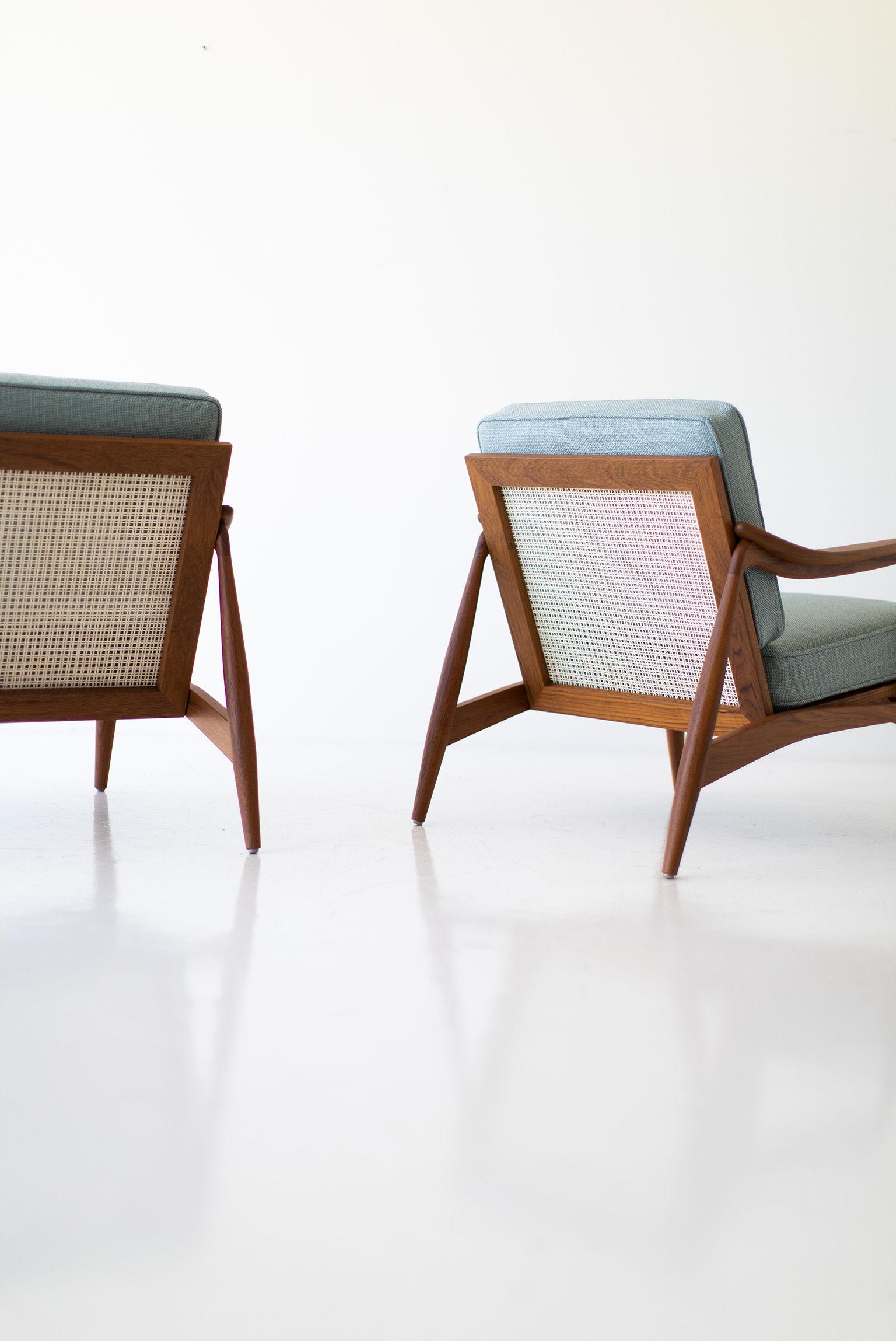XXIe siècle et contemporain Fauteuils de salon en teck à dossier canné Lawrence Peabody pour Craft Associates Furniture en vente