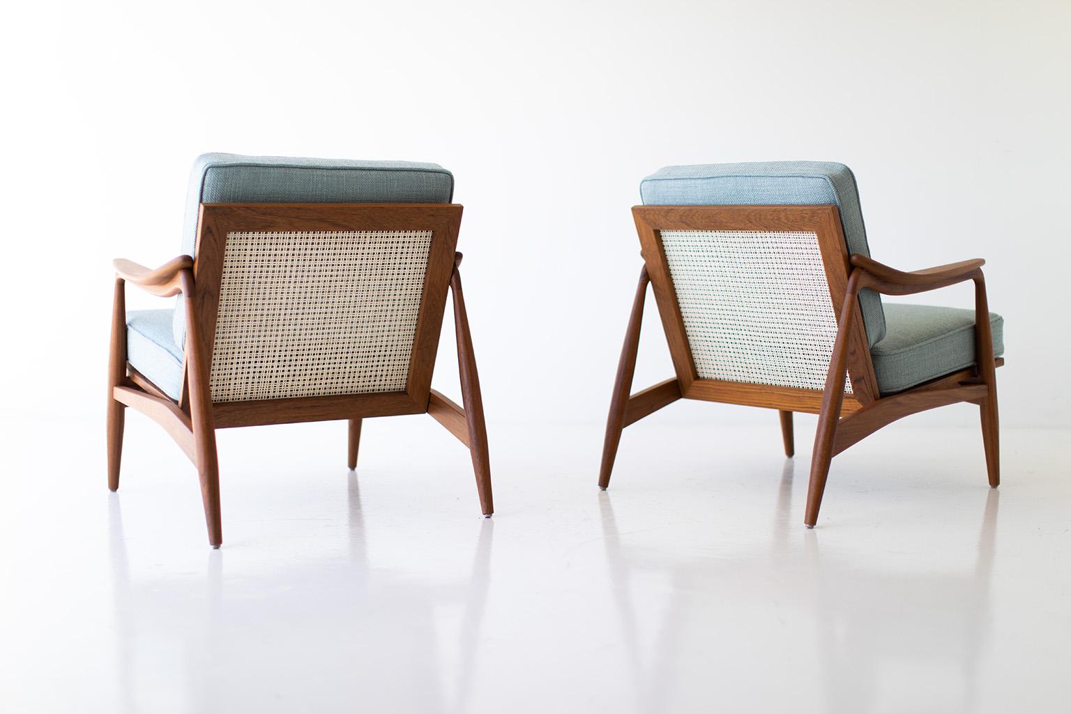 XXIe siècle et contemporain Fauteuils de salon en teck à dossier canné Lawrence Peabody pour Craft Associates Furniture en vente