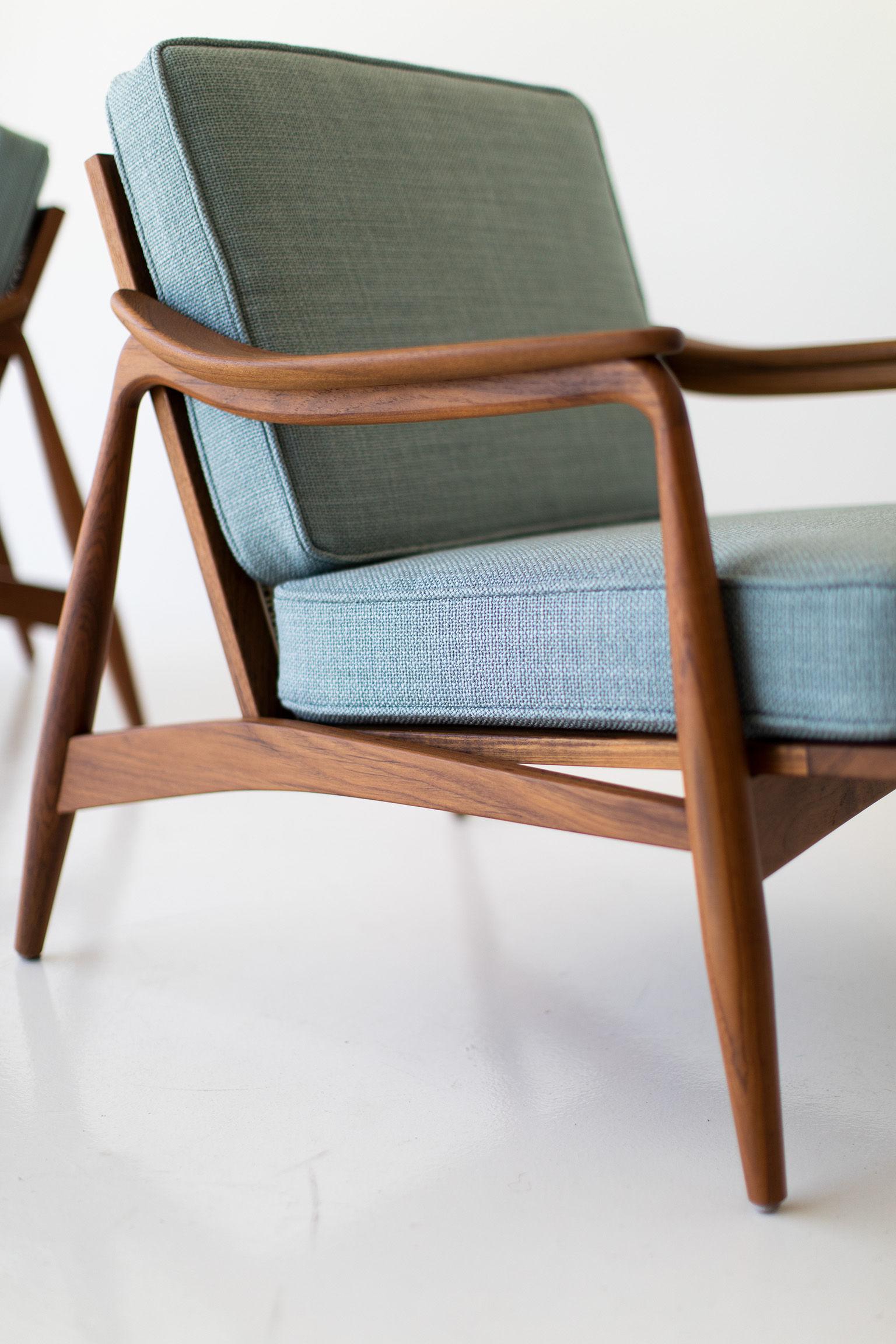 Tissu Fauteuils de salon en teck à dossier canné Lawrence Peabody pour Craft Associates Furniture en vente