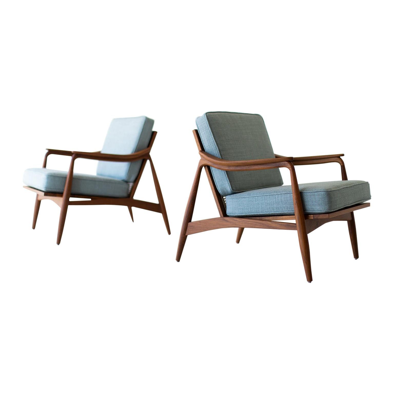 Lawrence Peabody Cane Back Teak Lounge Chairs for Craft Associates Furniture For Sale