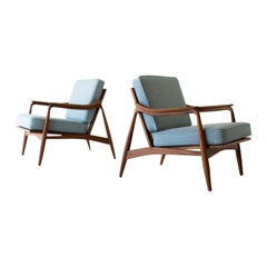 Lawrence Peabody Cane Back Teak Lounge Chairs for Craft Associates Furniture