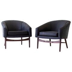Peabody Modern Club Chairs for Craft Associates, leather, black, walnut