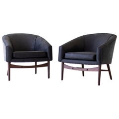Sillas Club Modernas Peabody para Craft Associates, cuero, negro, nogal
