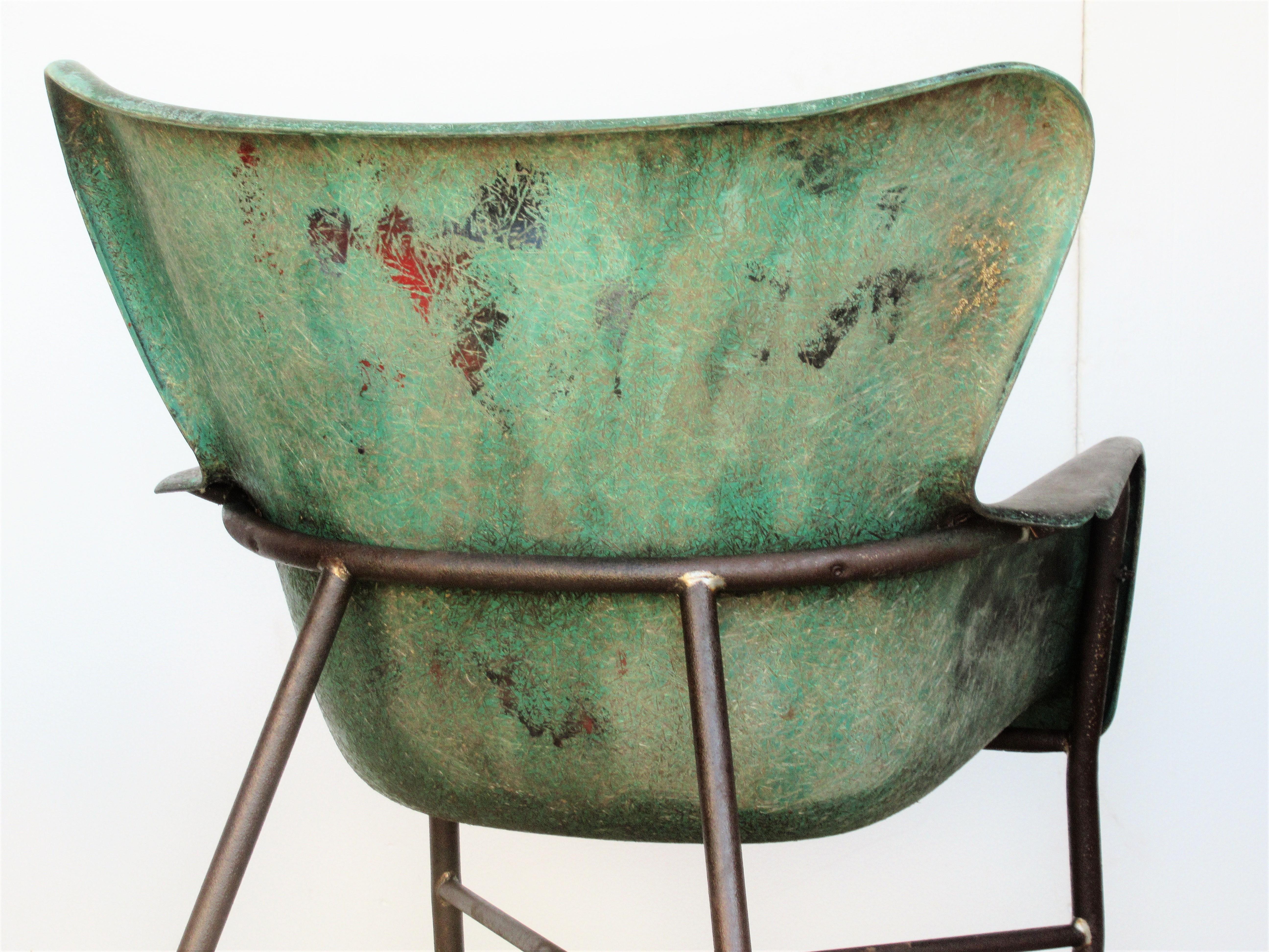 Lawrence Peabody Fiberglass Wing Chairs in Brilliant Worn Old Painted Surface 1