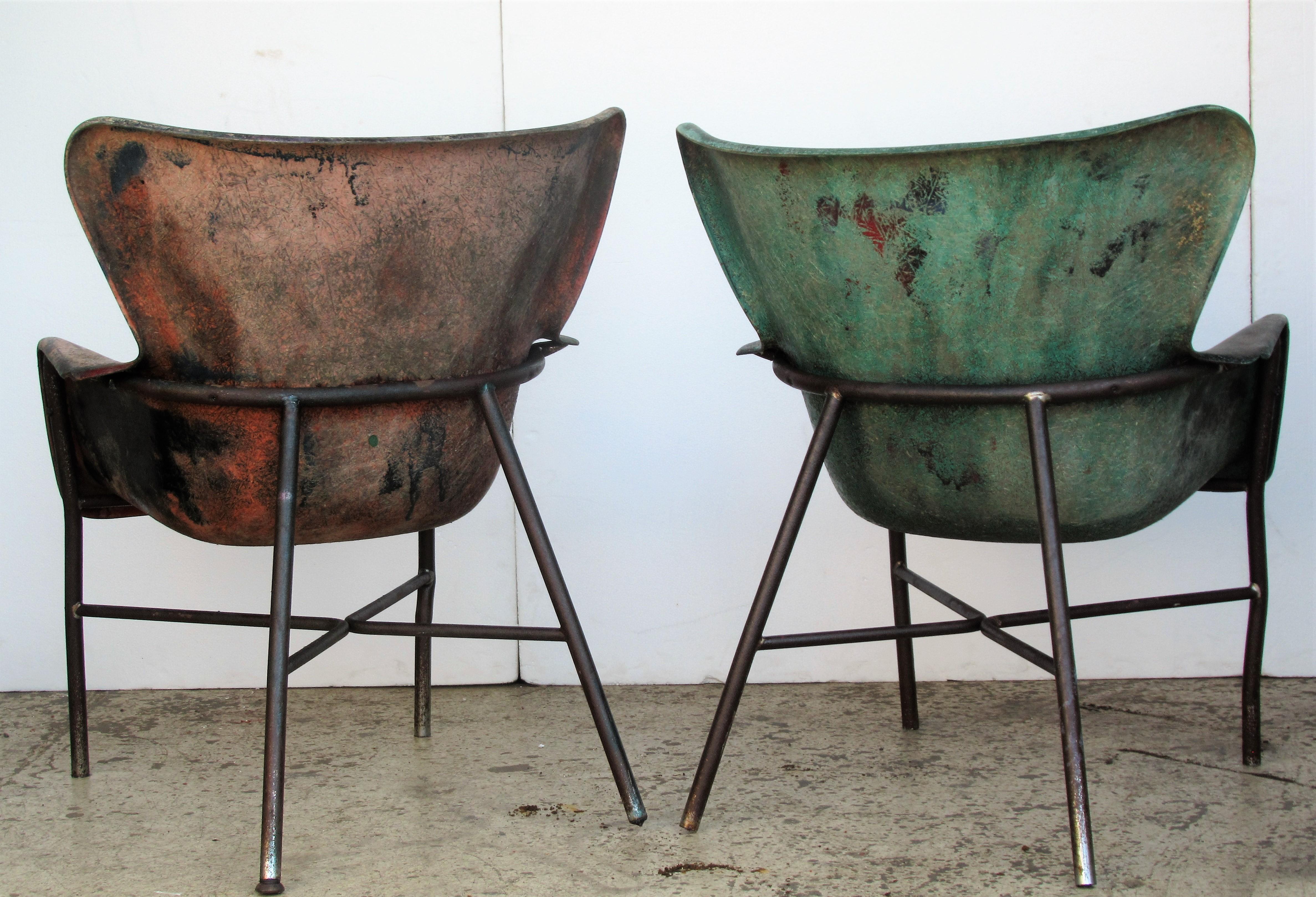 20th Century Lawrence Peabody Fiberglass Wing Chairs in Brilliant Worn Old Painted Surface