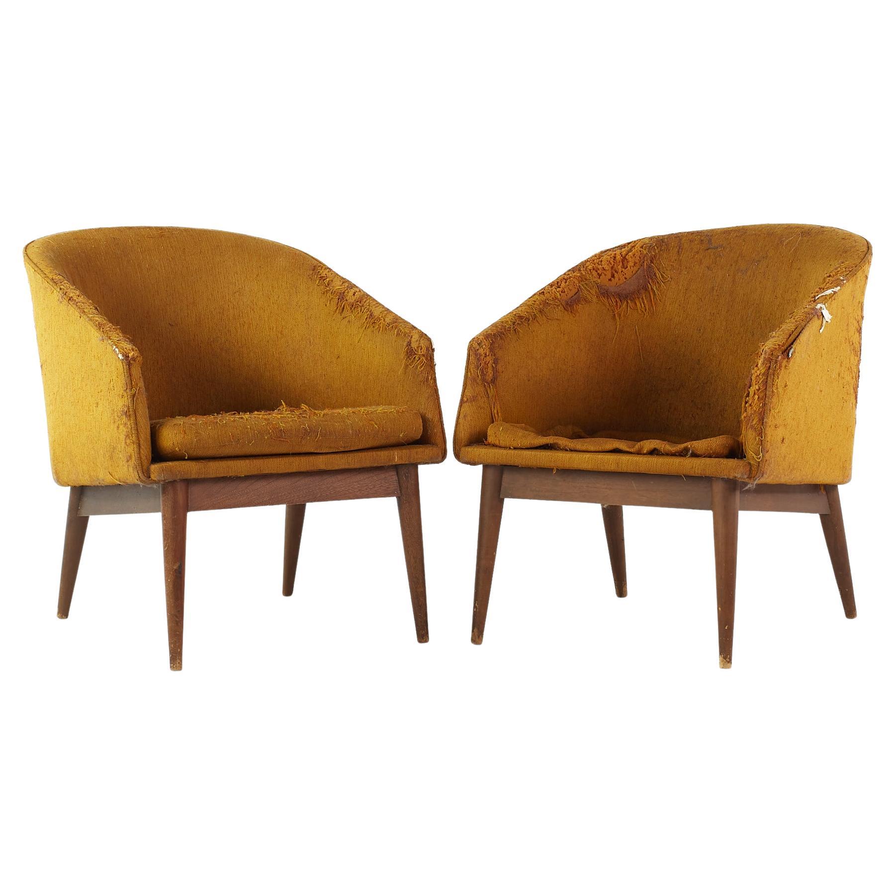 Lawrence Peabody for Craft Associates Mid Century Walnut Lounge Chairs, Pair