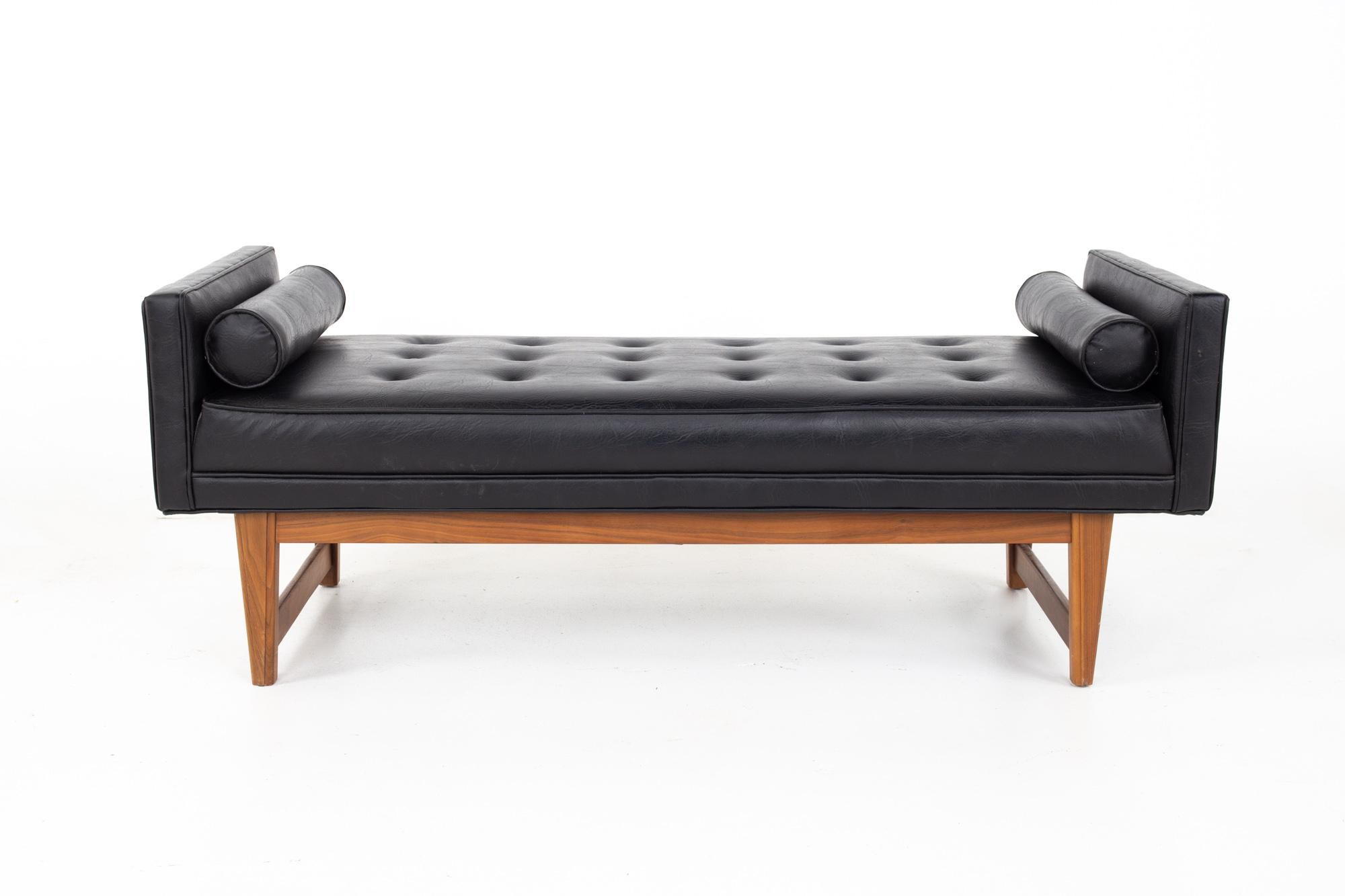 Lawrence Peabody for Selig mid century tufted black leather upholstered bench

Bench measures: 52.5 wide x 19.5 deep x 20.5 inches high

All pieces of furniture can be had in what we call restored vintage condition. That means the piece is