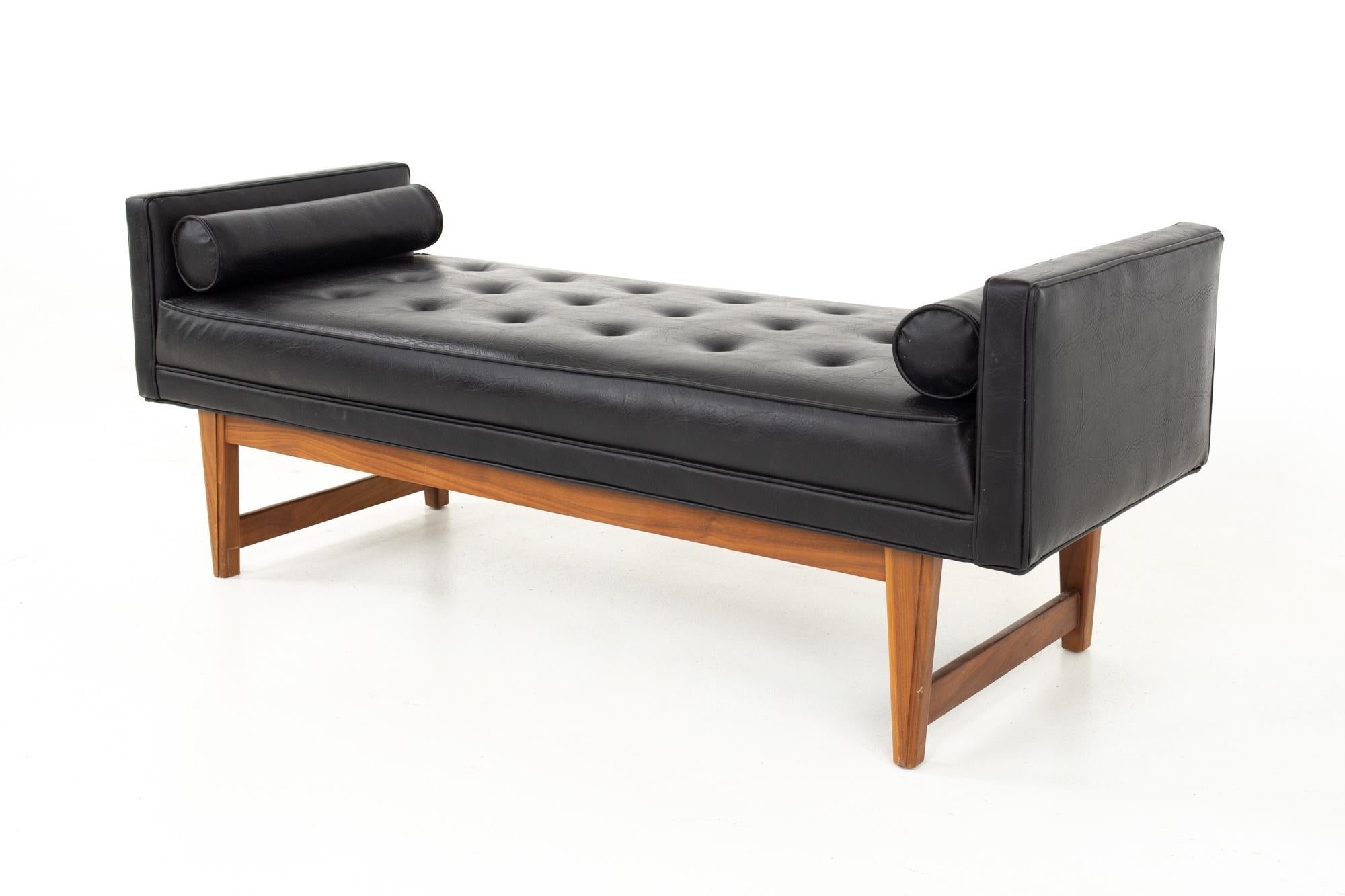 Mid-Century Modern Lawrence Peabody for Selig Mid Century Tufted Black Leather Upholstered Bench