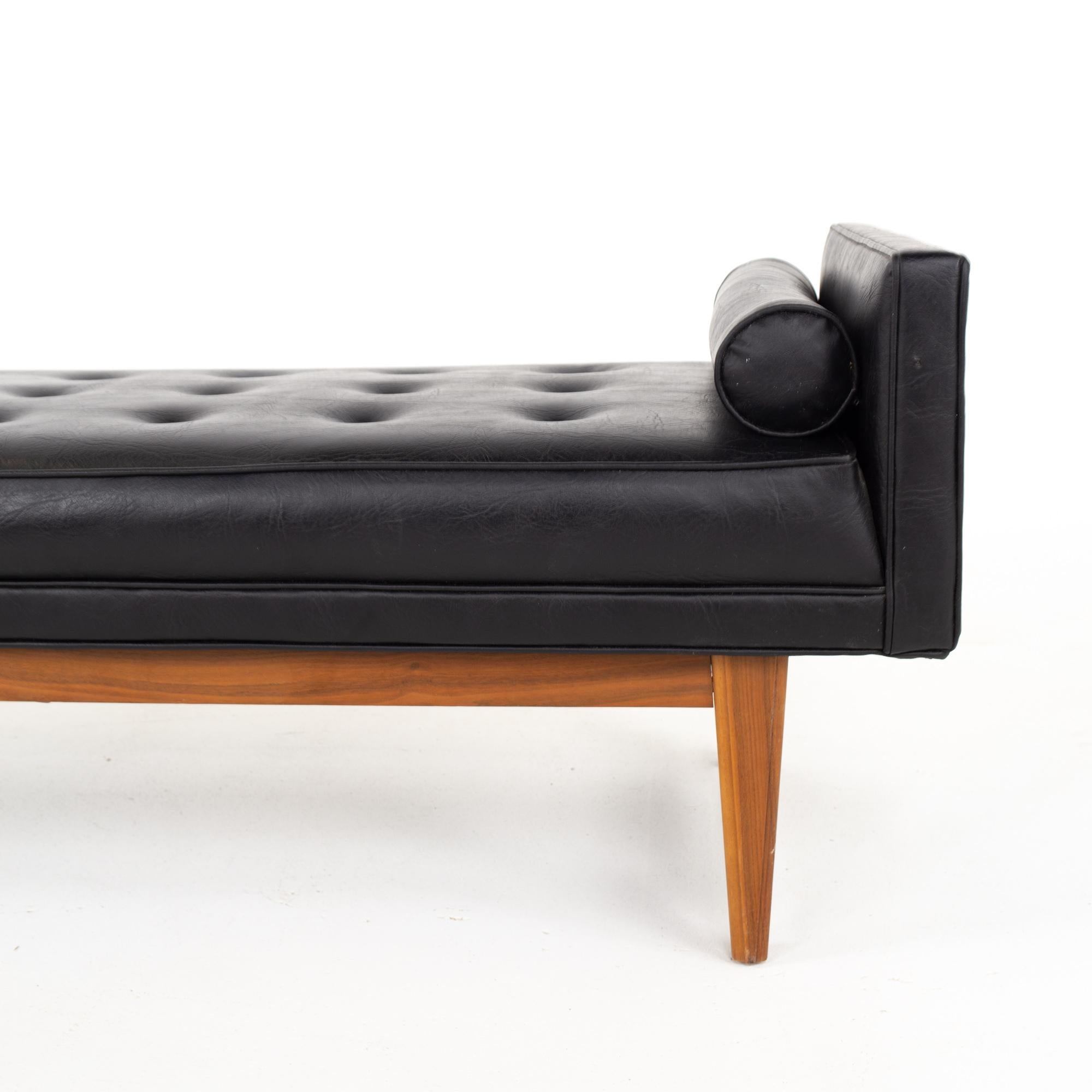 Lawrence Peabody for Selig Mid Century Tufted Black Leather Upholstered Bench 2