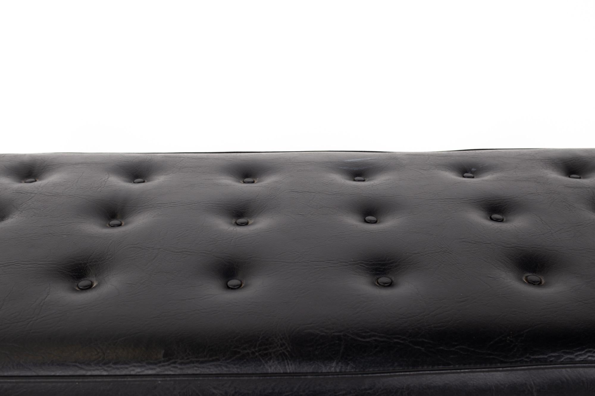 Lawrence Peabody for Selig Mid Century Tufted Black Leather Upholstered Bench 3