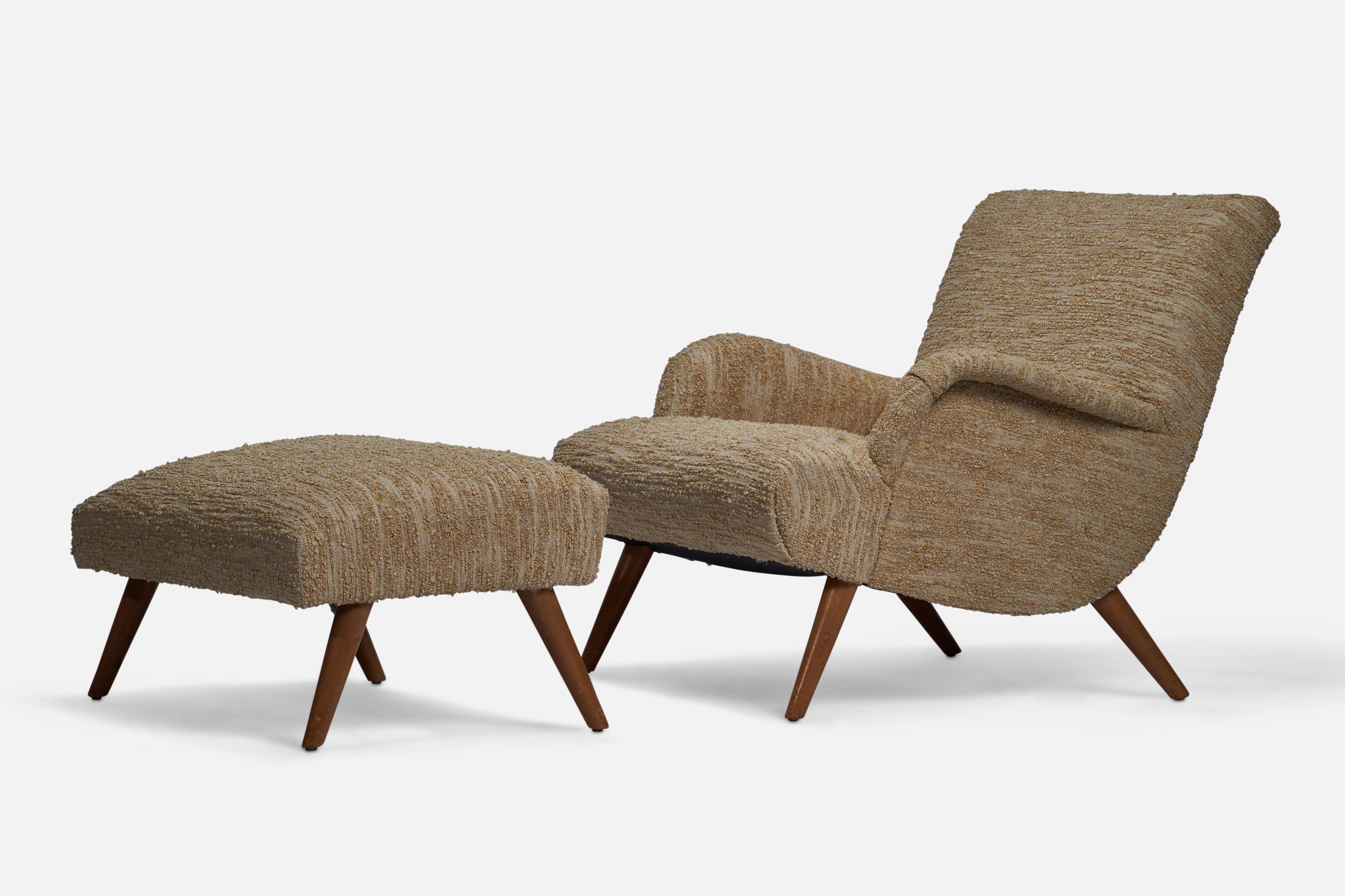 Mid-Century Modern Lawrence Peabody, Lounge Chair and Ottoman,  Fabric, Oak, USA, 1950s