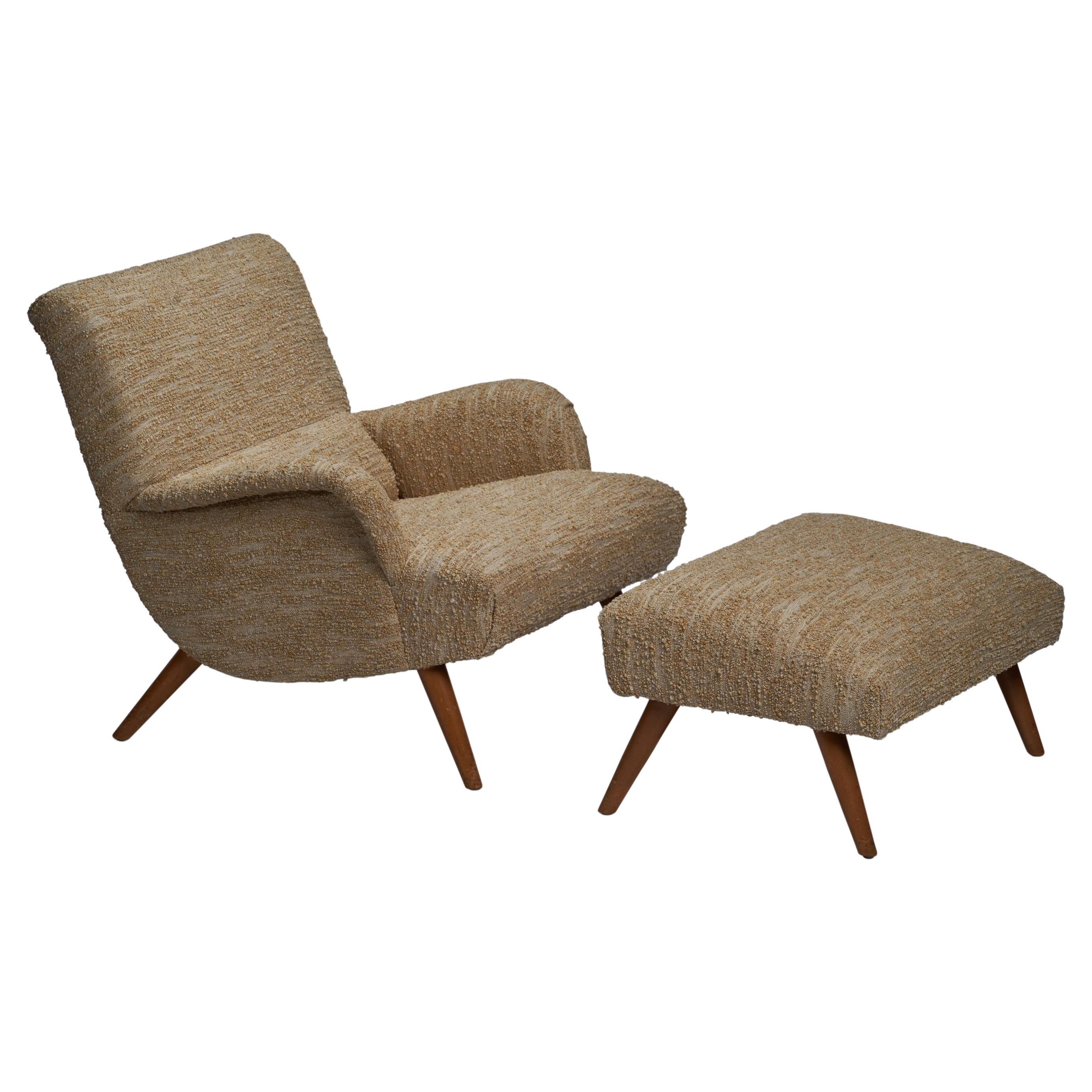 Lawrence Peabody, Lounge Chair and Ottoman,  Fabric, Oak, USA, 1950s For Sale