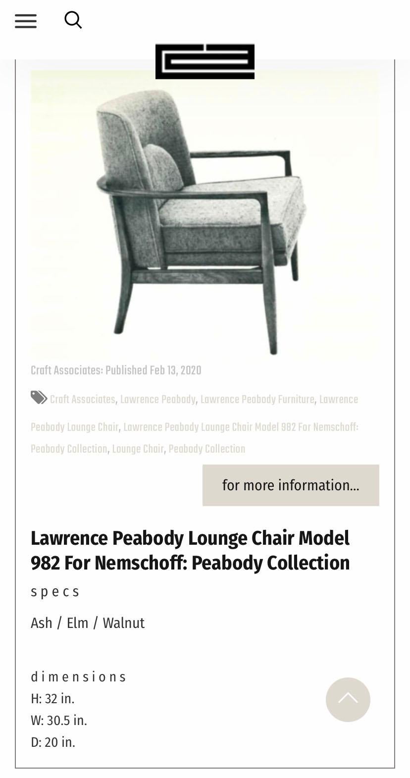 20th Century Lawrence Peabody Lounge Chair Model 982 for Nemschoff For Sale