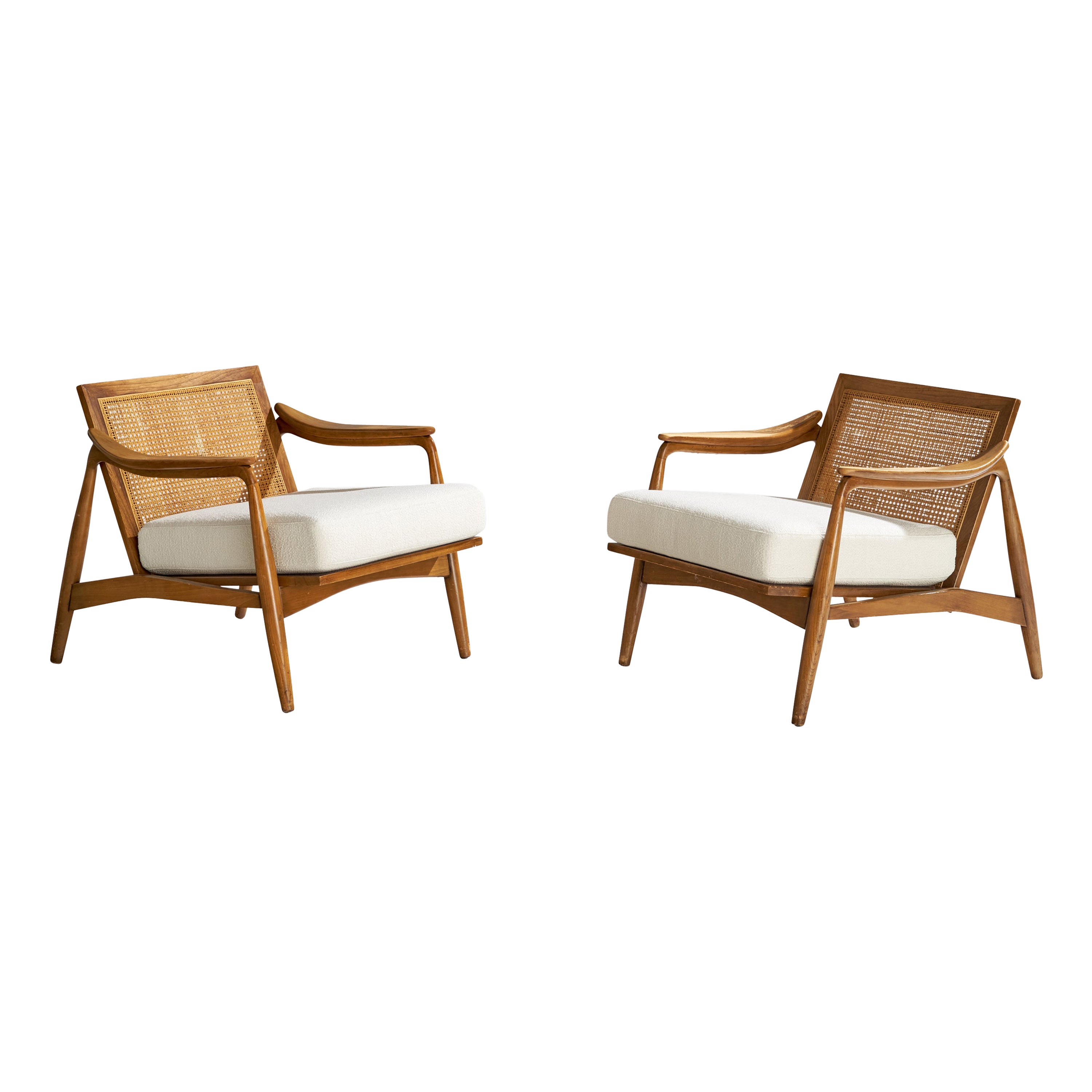 Lawrence Peabody, Lounge Chairs, Walnut, Fabric, USA, 1950s