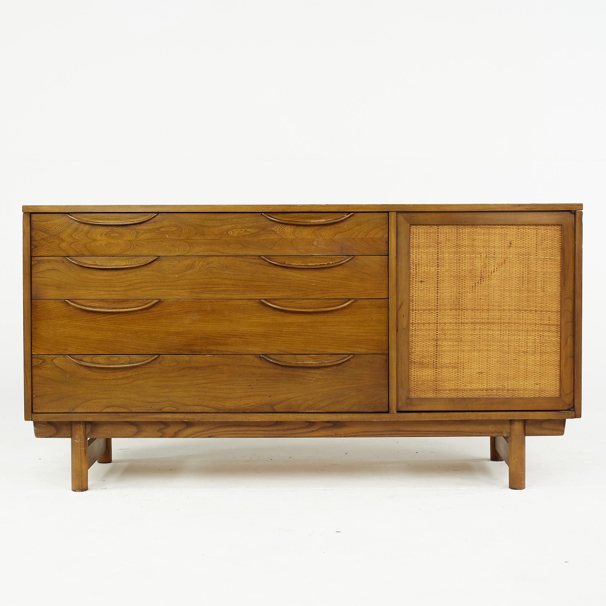 Lawrence Peabody Mid-Century Cane Front Buffet and Hutch For Sale 2