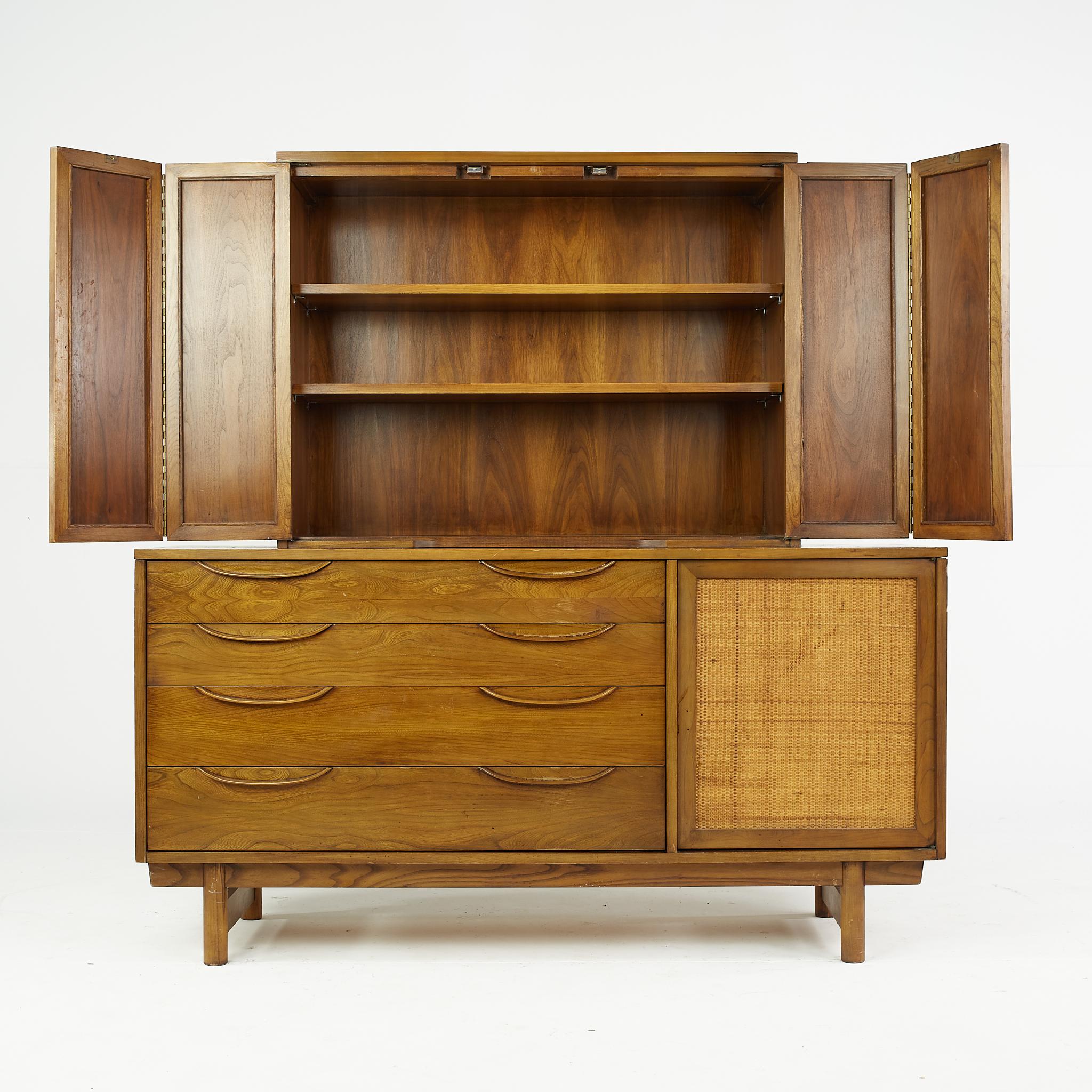 Mid-Century Modern Lawrence Peabody Mid-Century Cane Front Buffet and Hutch For Sale
